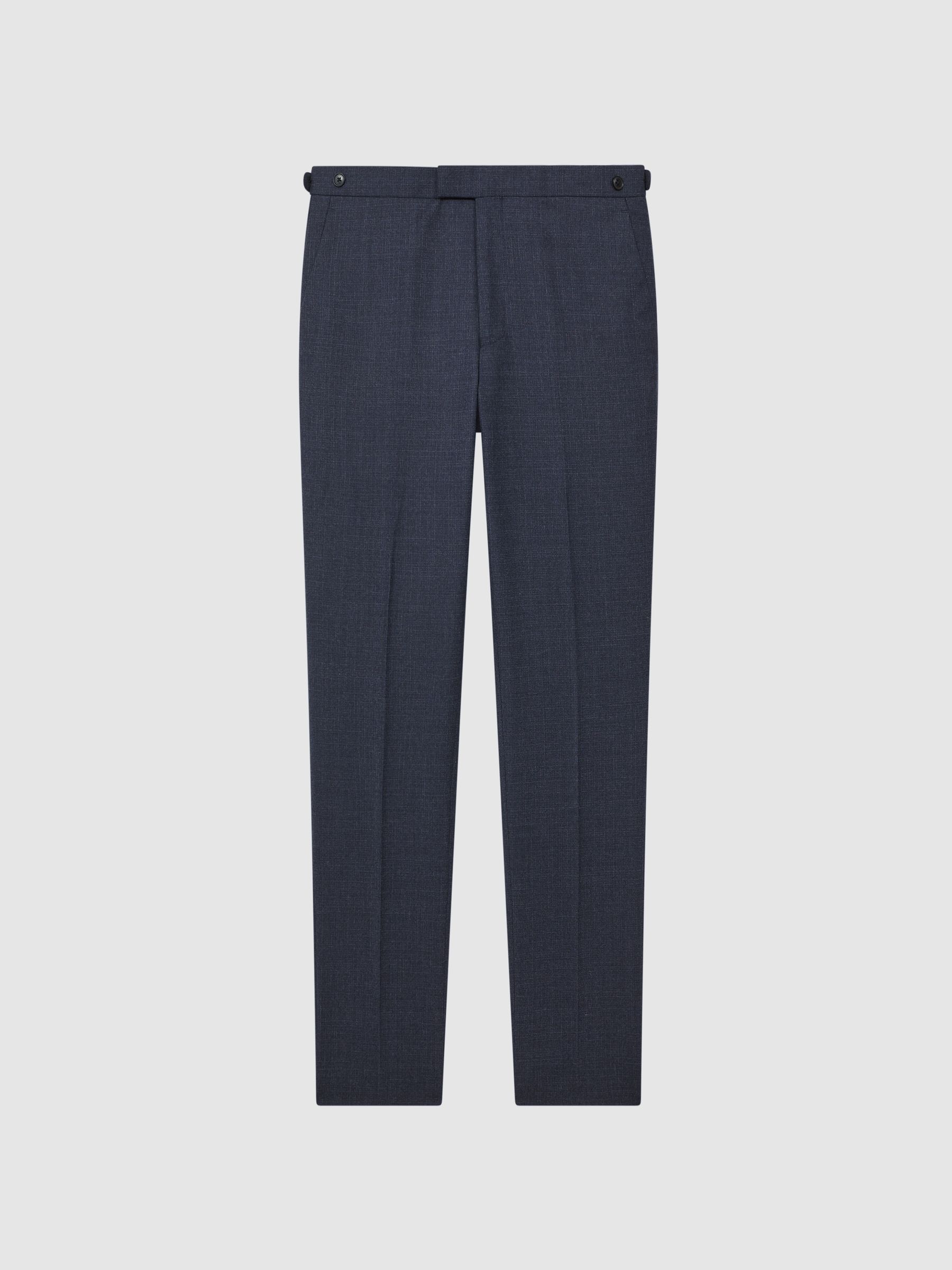Slim Fit Wool Textured Trousers in Navy