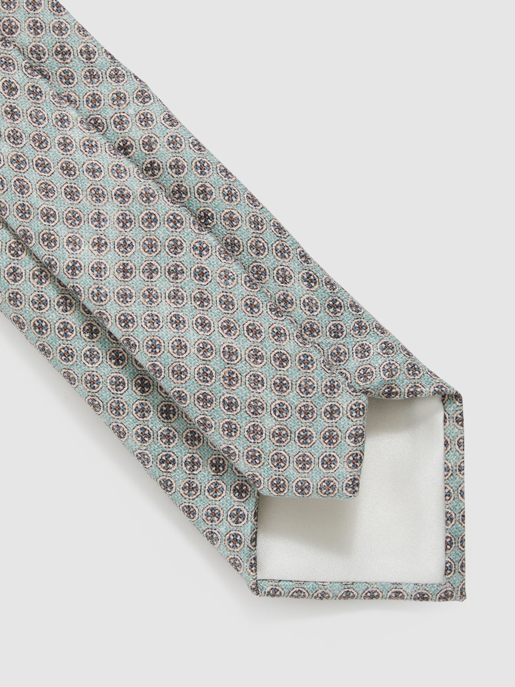 Silk Medallion-Print Tie in Soft Sage