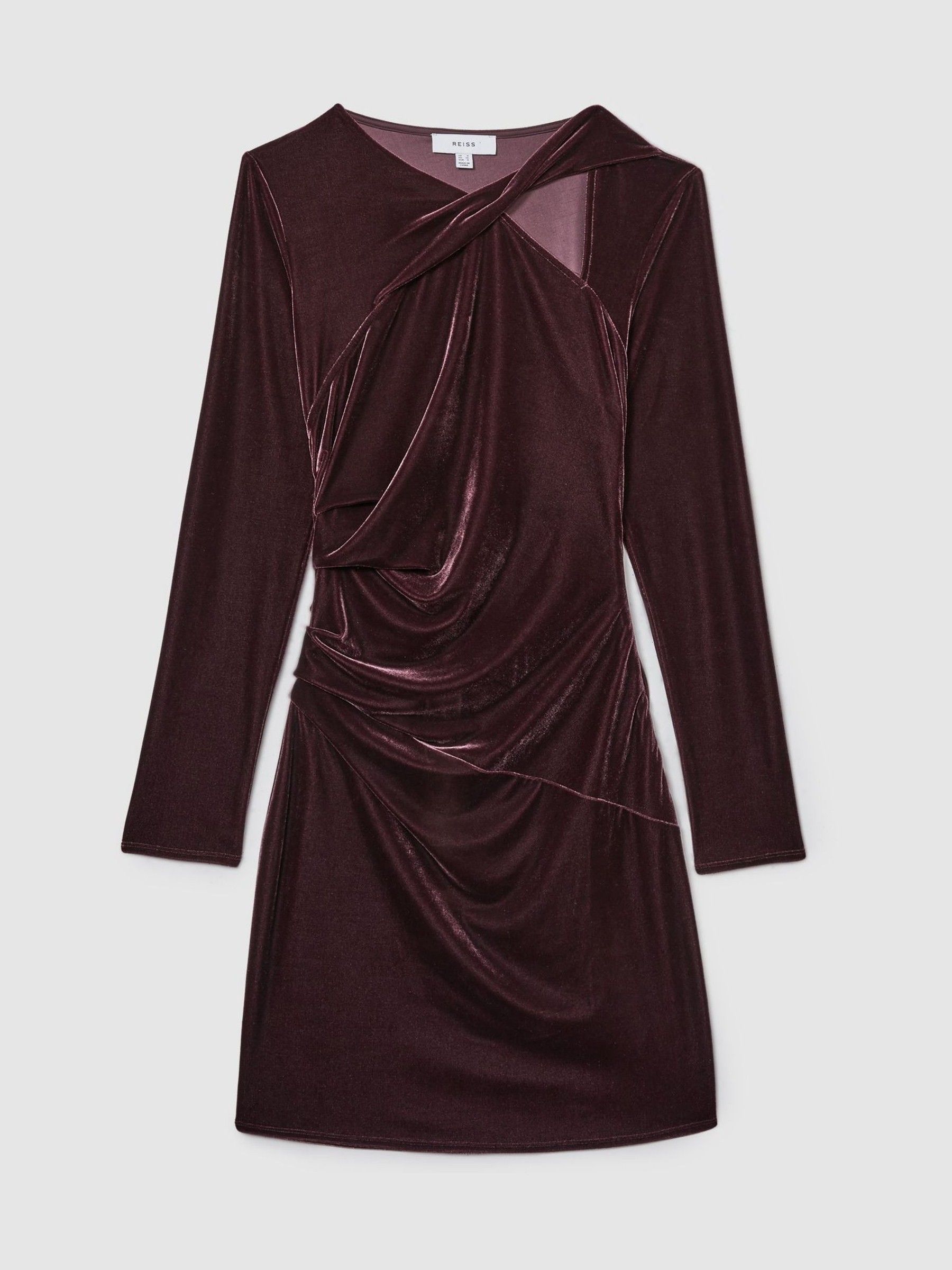Velvet Cut-Out Mini Dress in Berry