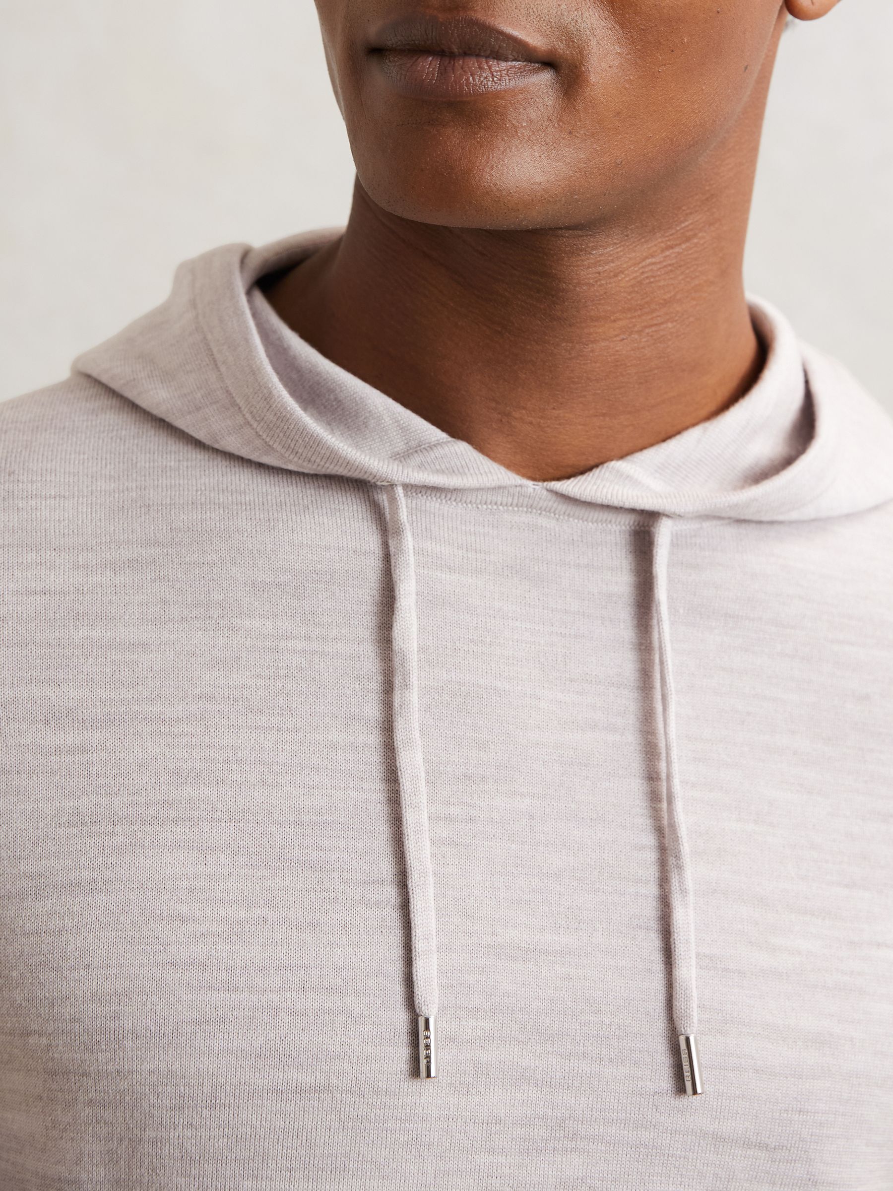 Merino Wool Drawstring Hoodie in Wicker Brown Melange