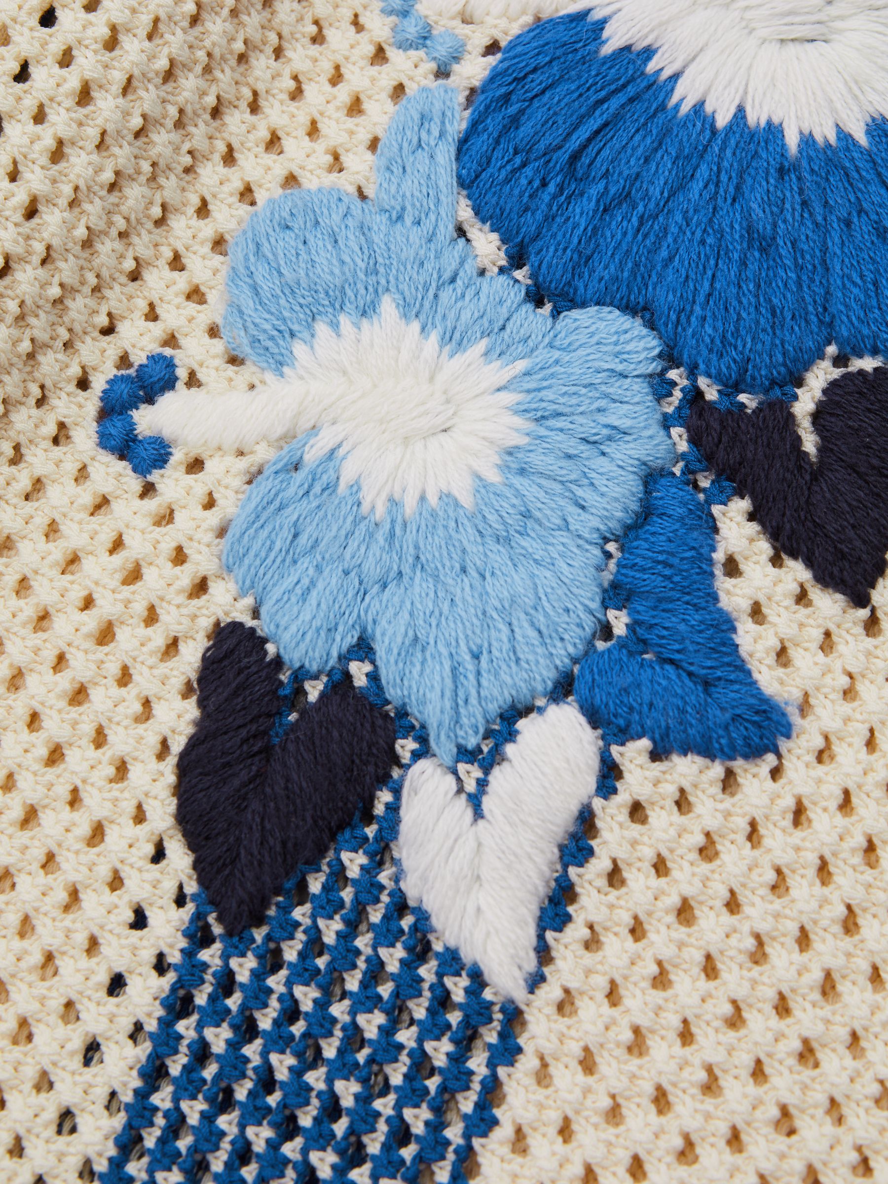 Love Ecru/Blue Ché Open-Stitch Jacquard Cuban Collar Shirt