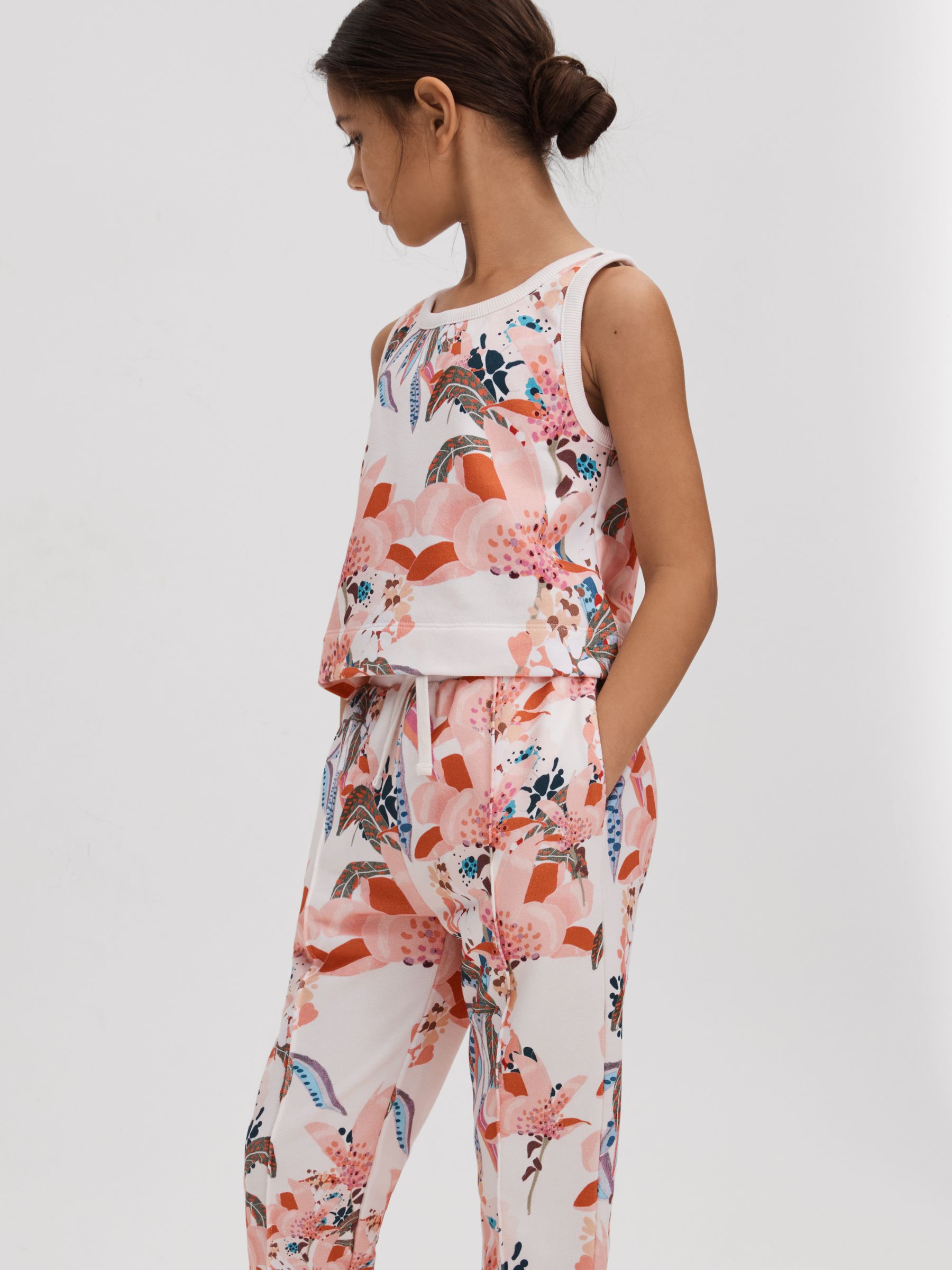 4-9 yrs Cotton Vest and Joggers Set in Pink Print