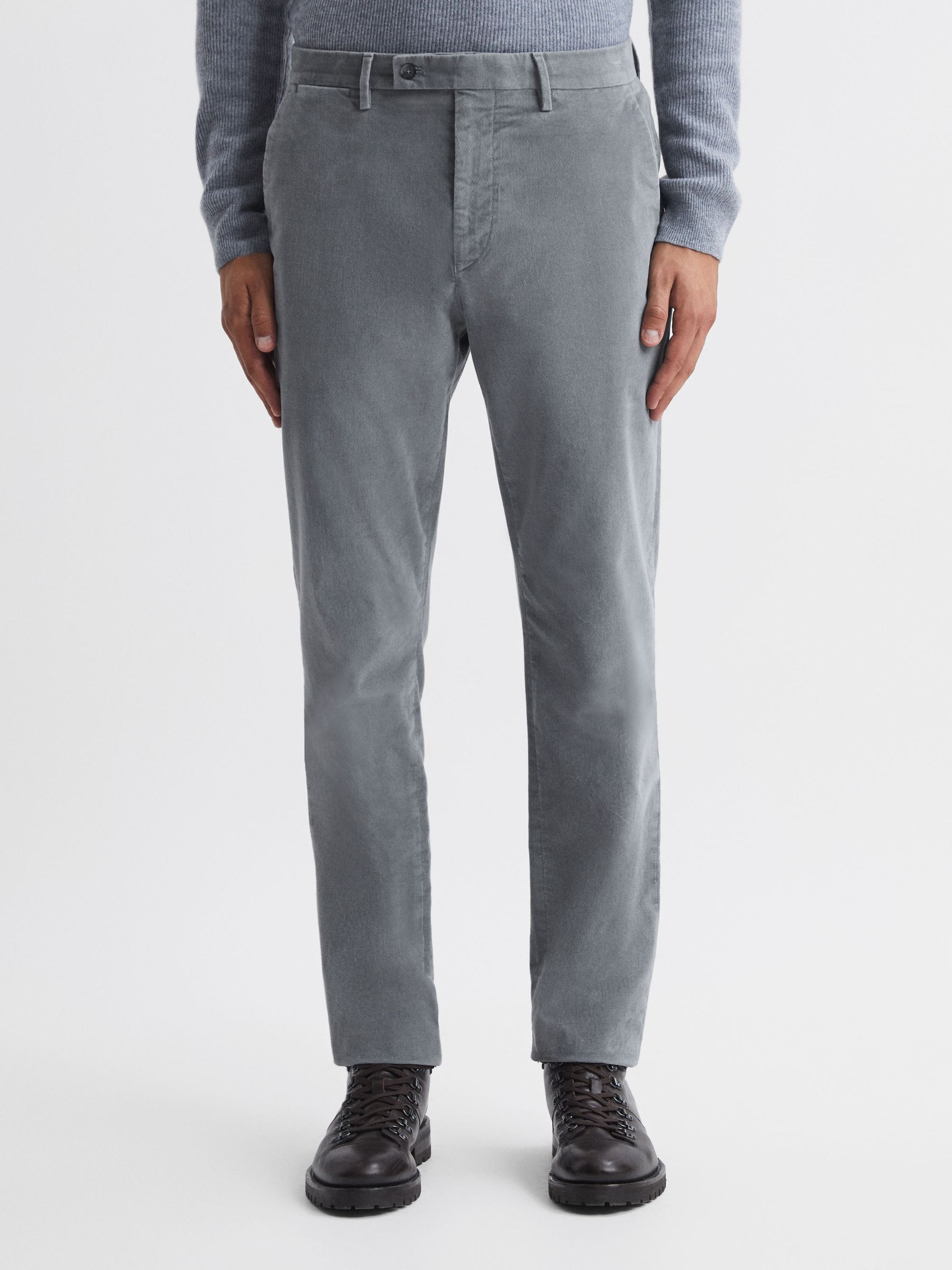 Slim Fit Brushed Cotton Trousers in Grey