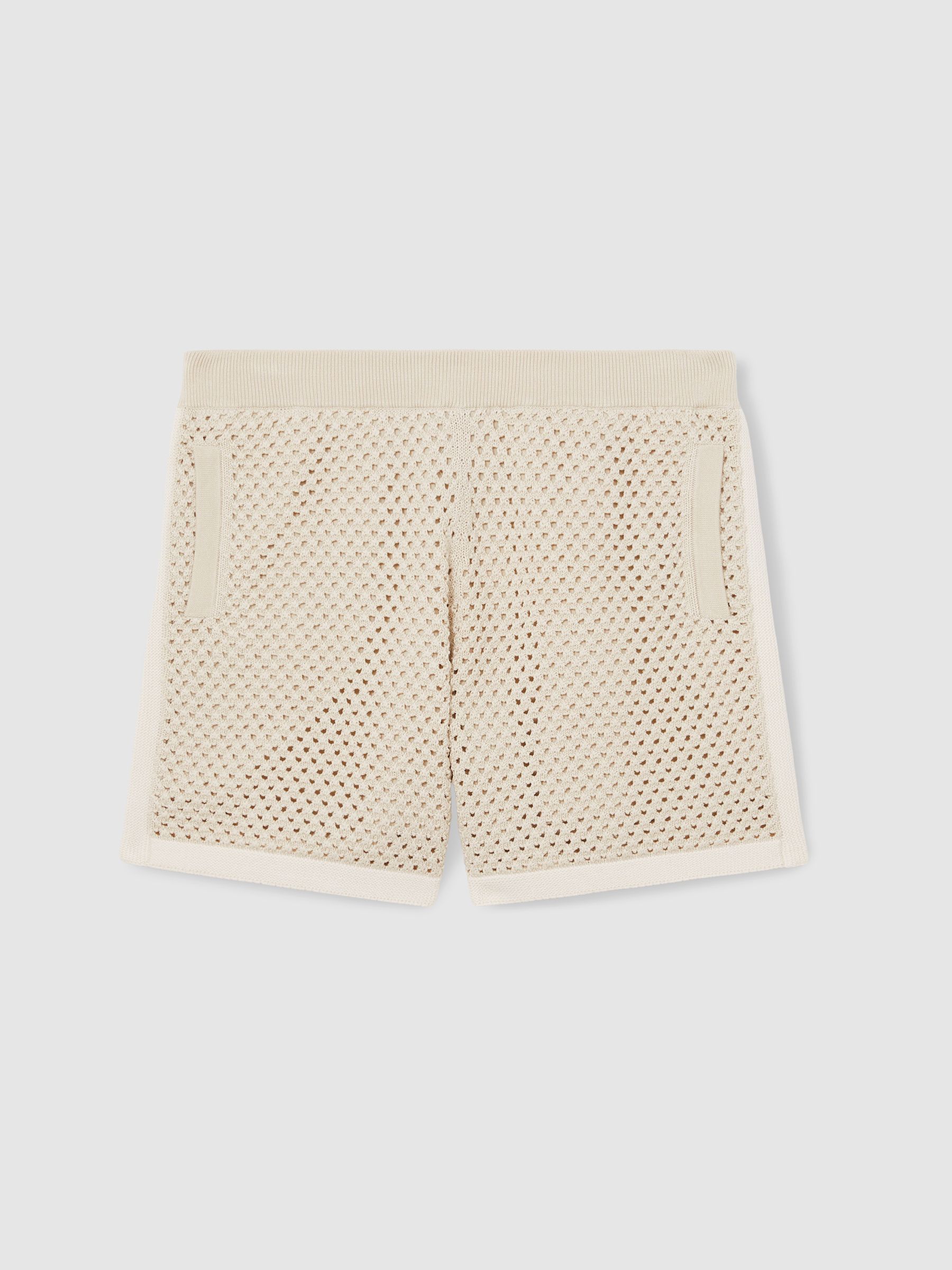 Cotton-Blend Crochet Shorts in Taupe/Off White