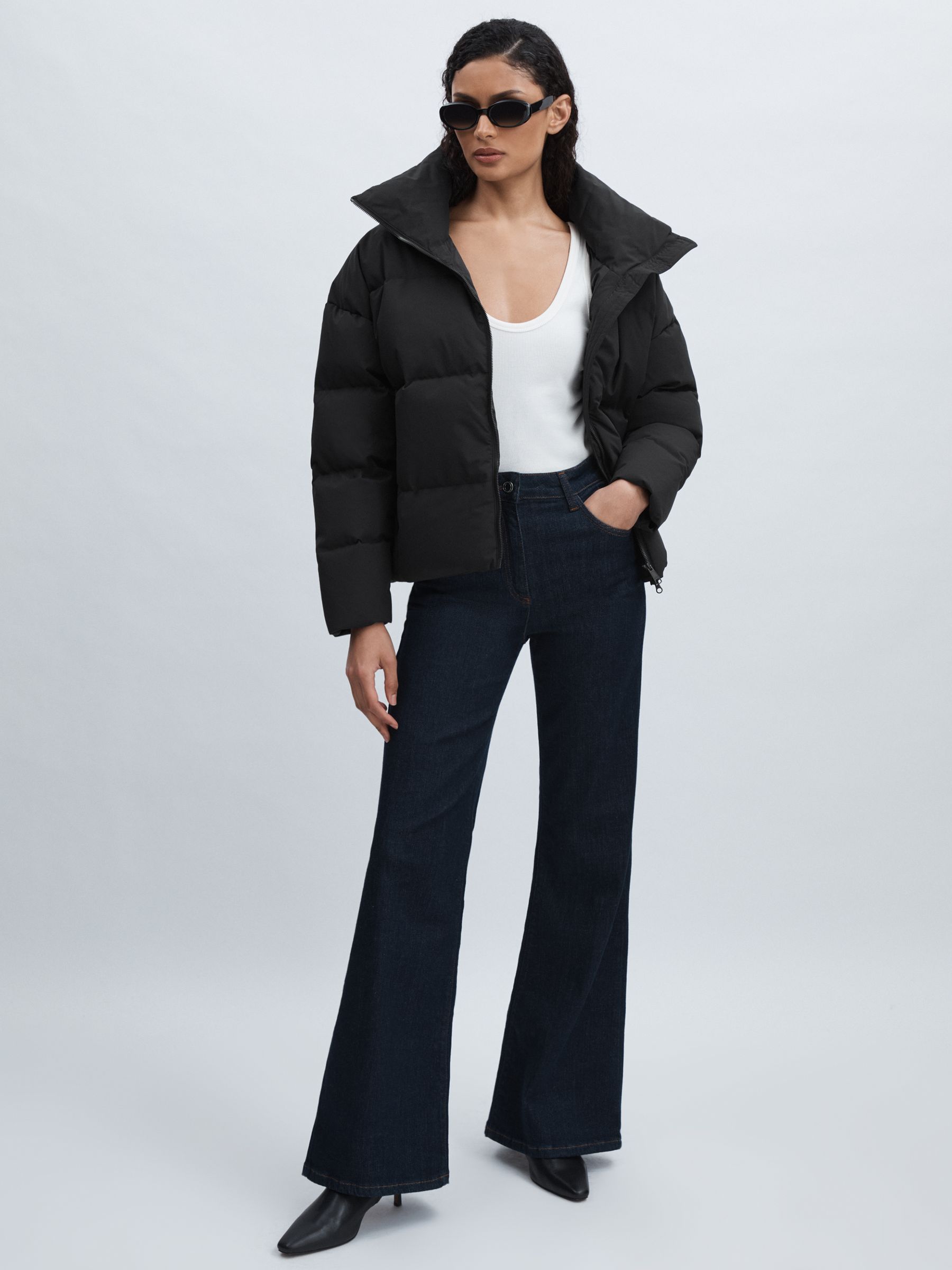 Scandinavian Edition Short Puffer Black Jacket in Black