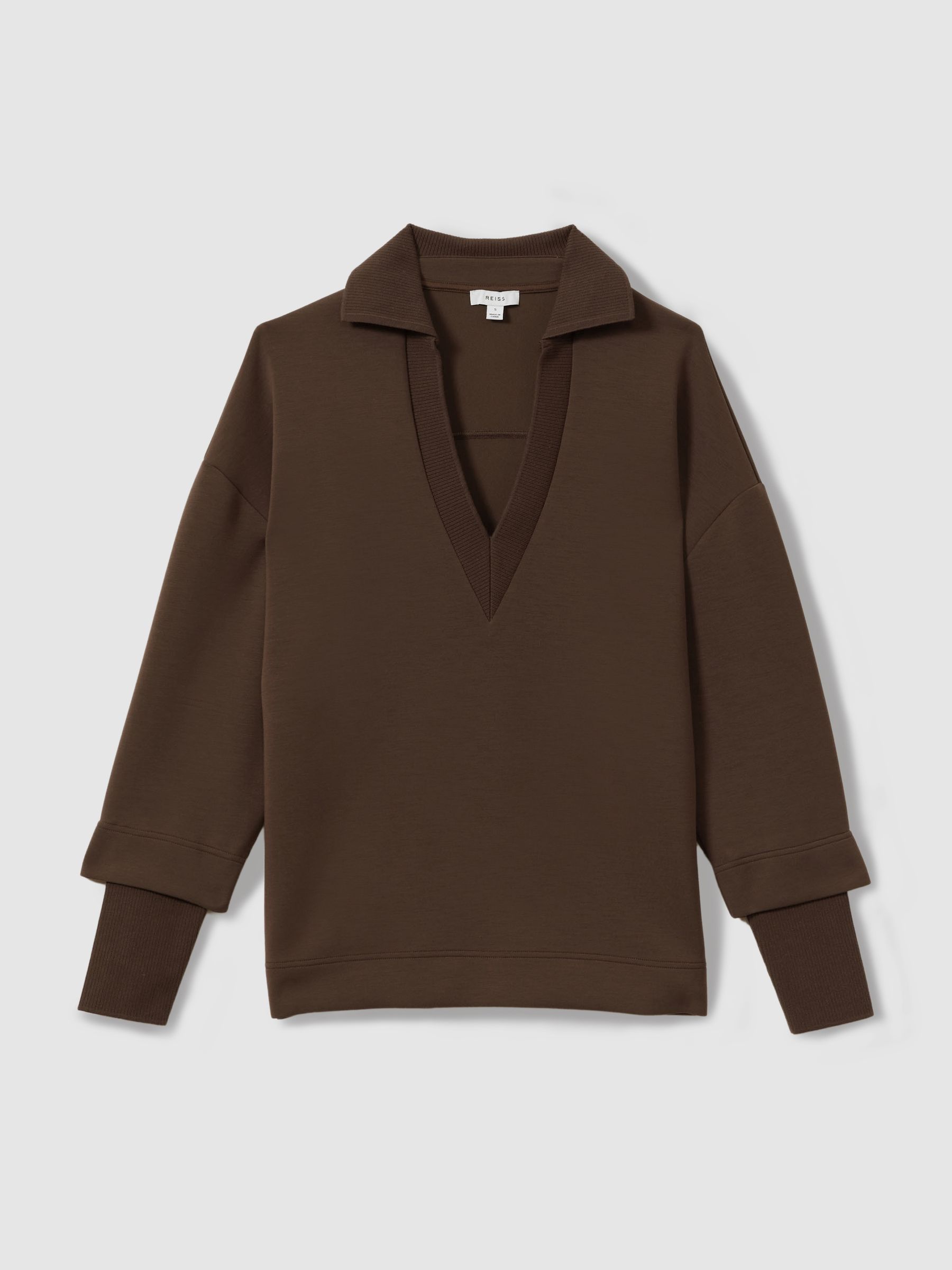 Interlock Open-Collar Sweatshirt in Chocolate