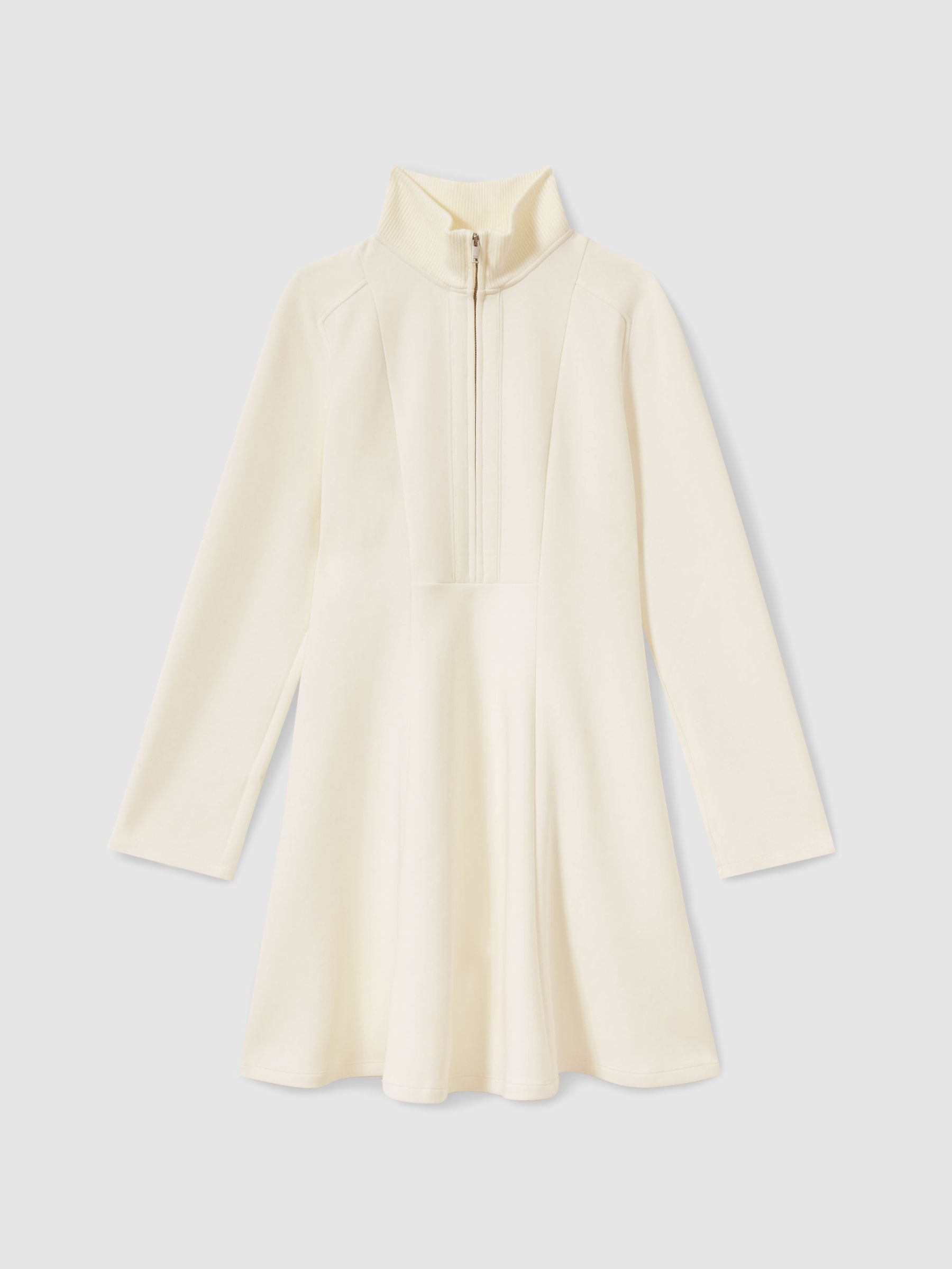 ZIp-Neck Interlock-Jersey Dress in Cream