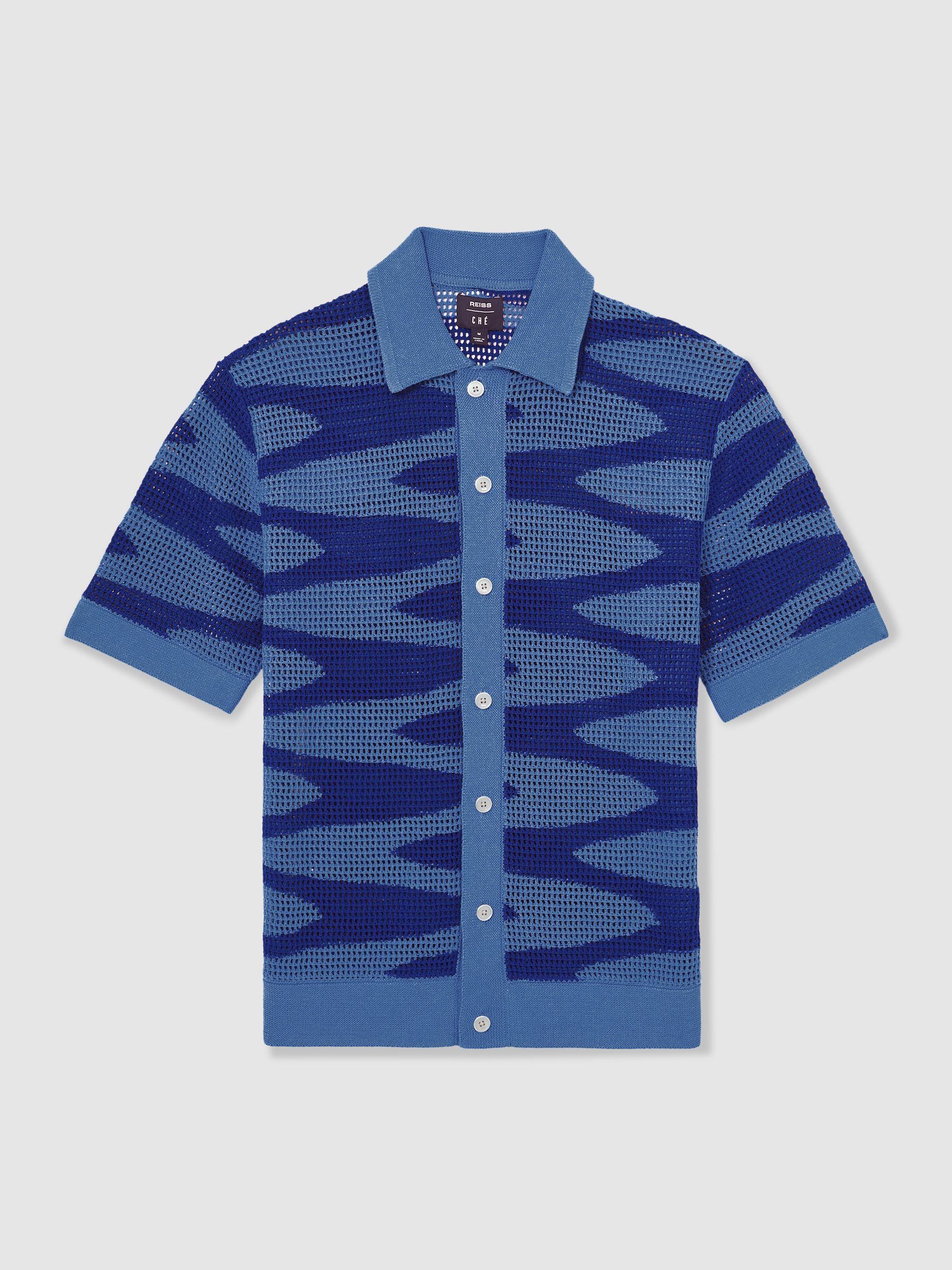 Reiss | Ché Wave Crochet Shirt in Blue