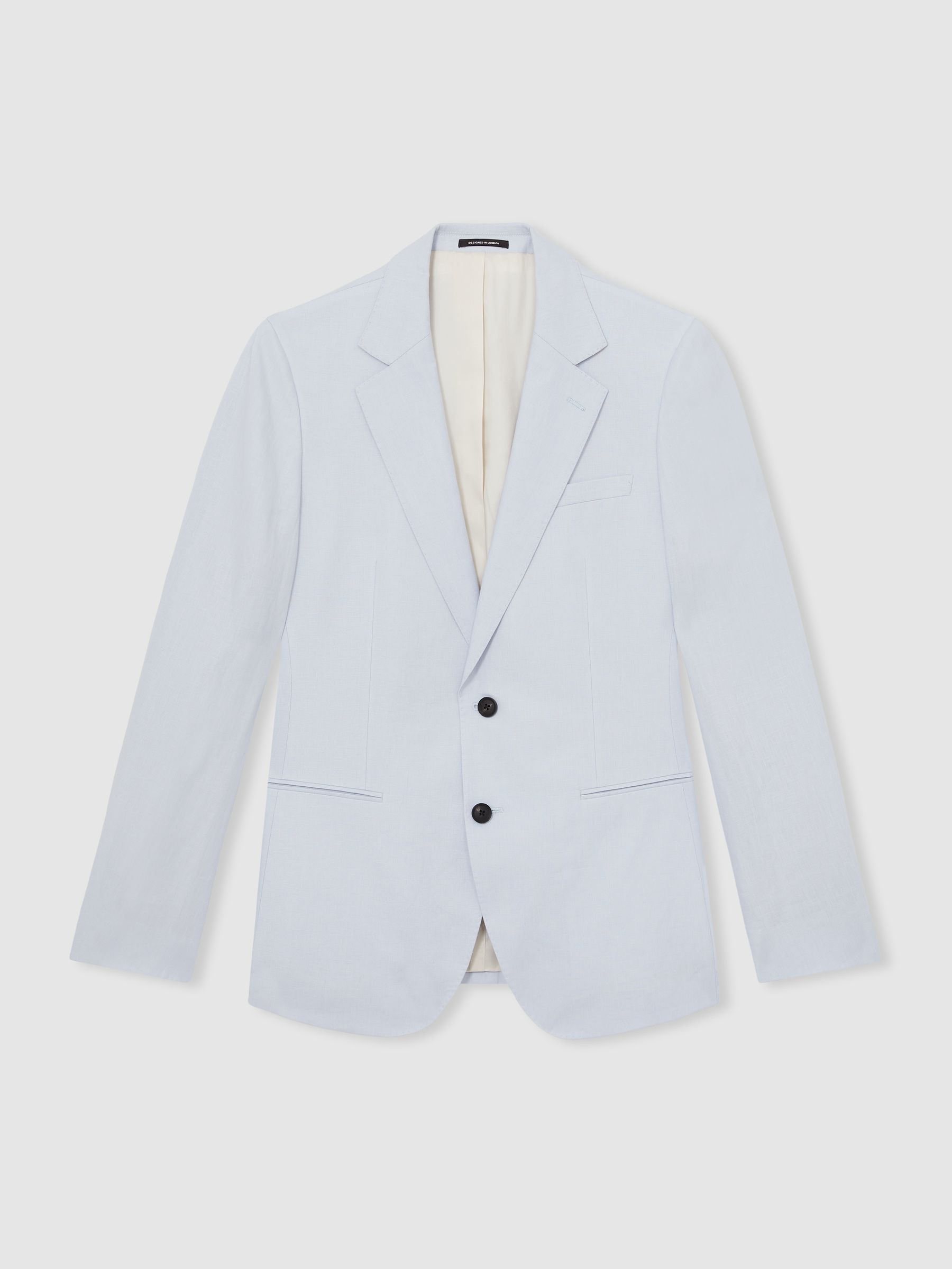 Slim Fit Single Breasted Linen Blazer in Soft Blue