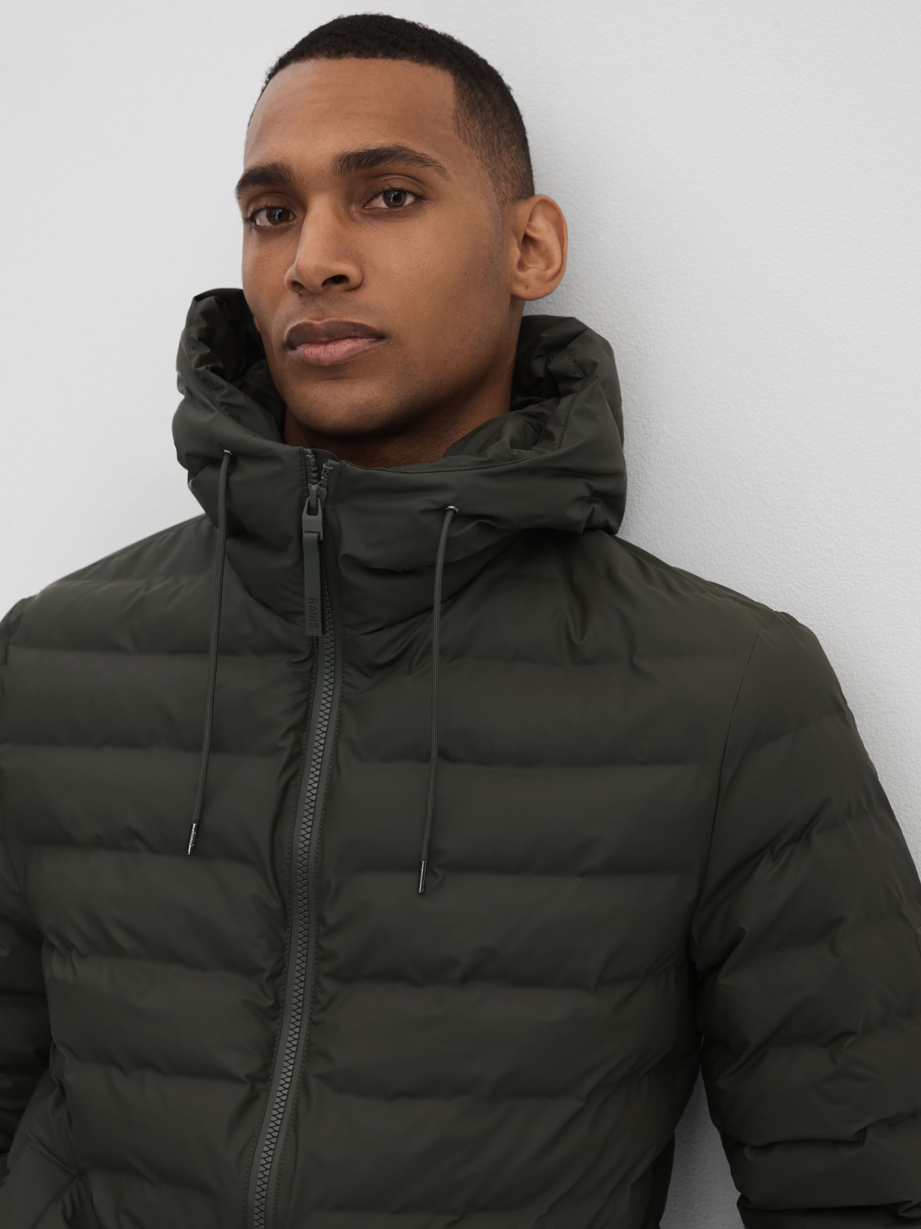 Rains Hooded Puffer Jacket in Green
