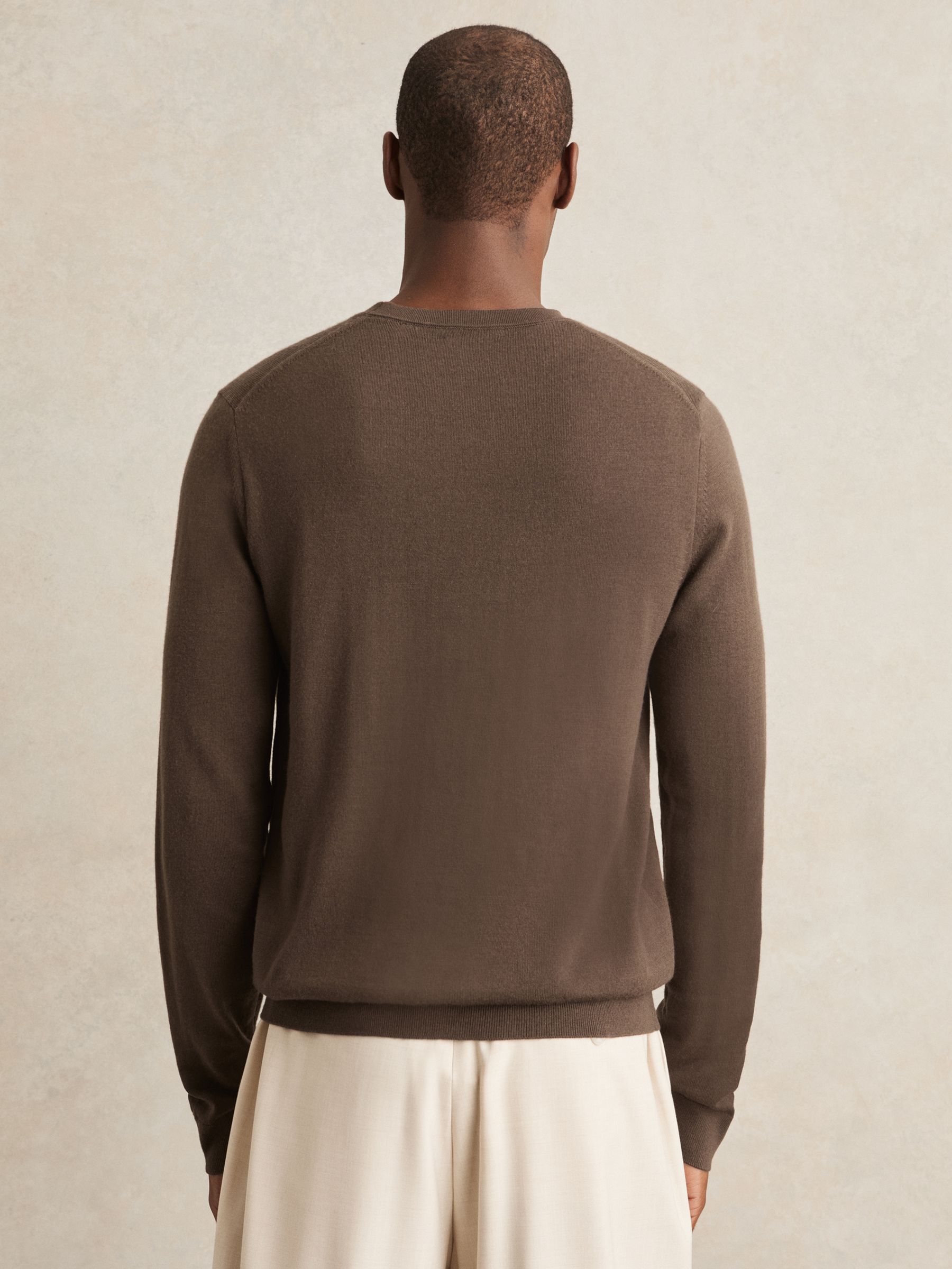 Merino-Wool Crew-Neck Jumper in Chocolate Brown