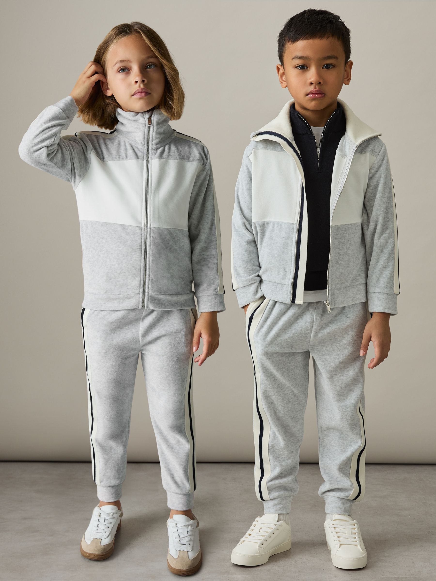9-13 yrs Velour Side-Stripe Tracksuit Joggers in Grey
