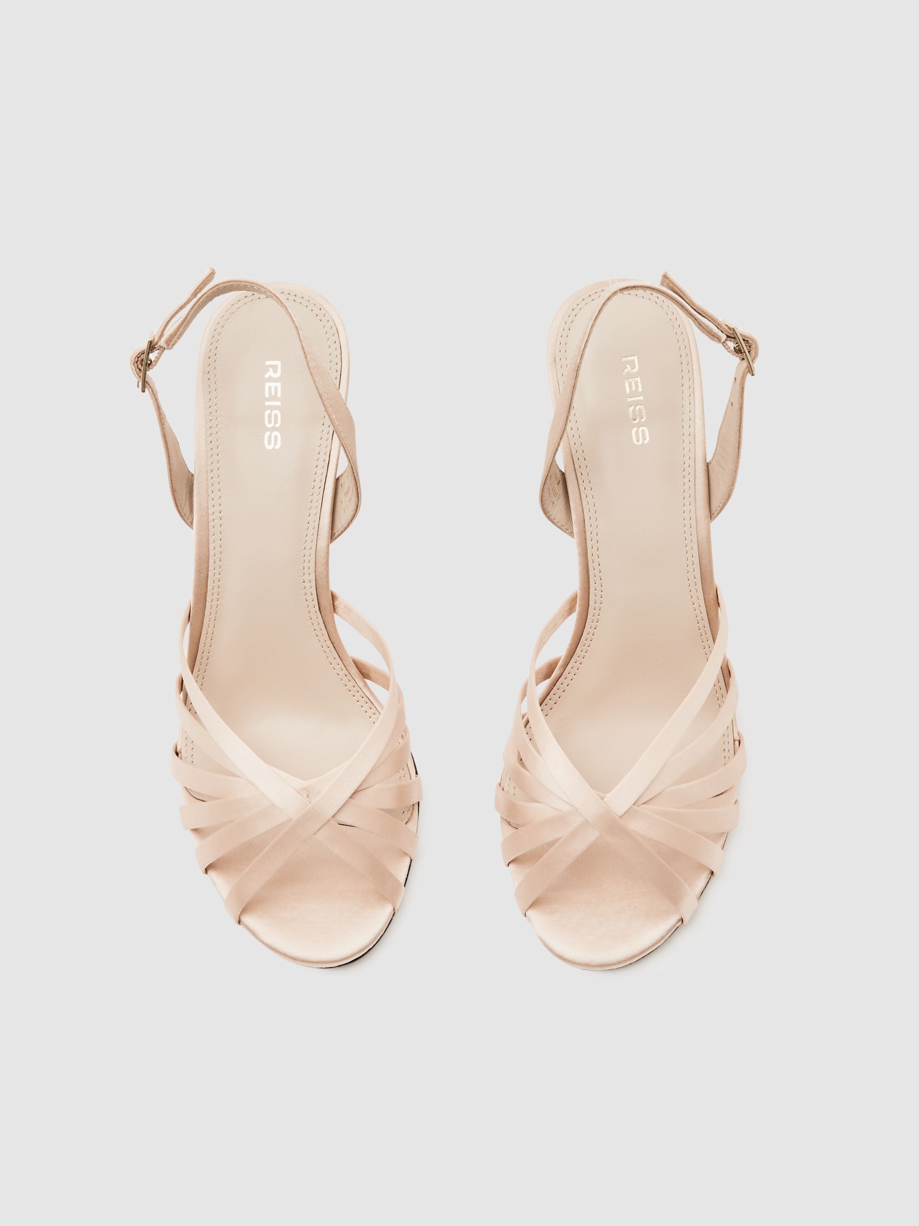 Satin Cross-Strap Heeled Sandals in Neutral