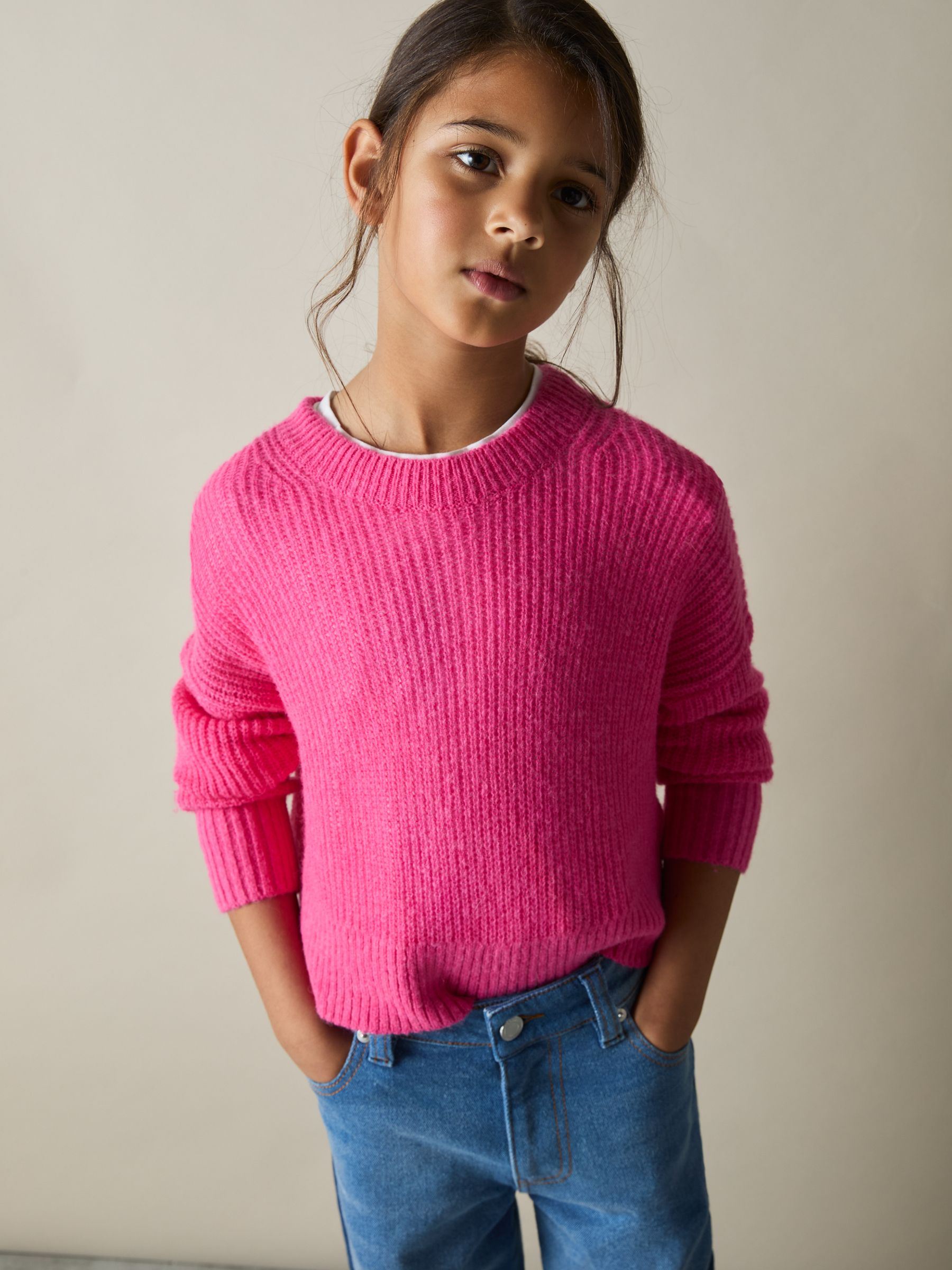 4-9 yrs Rib-Knit Jumper With Wool and Alpaca in Pink
