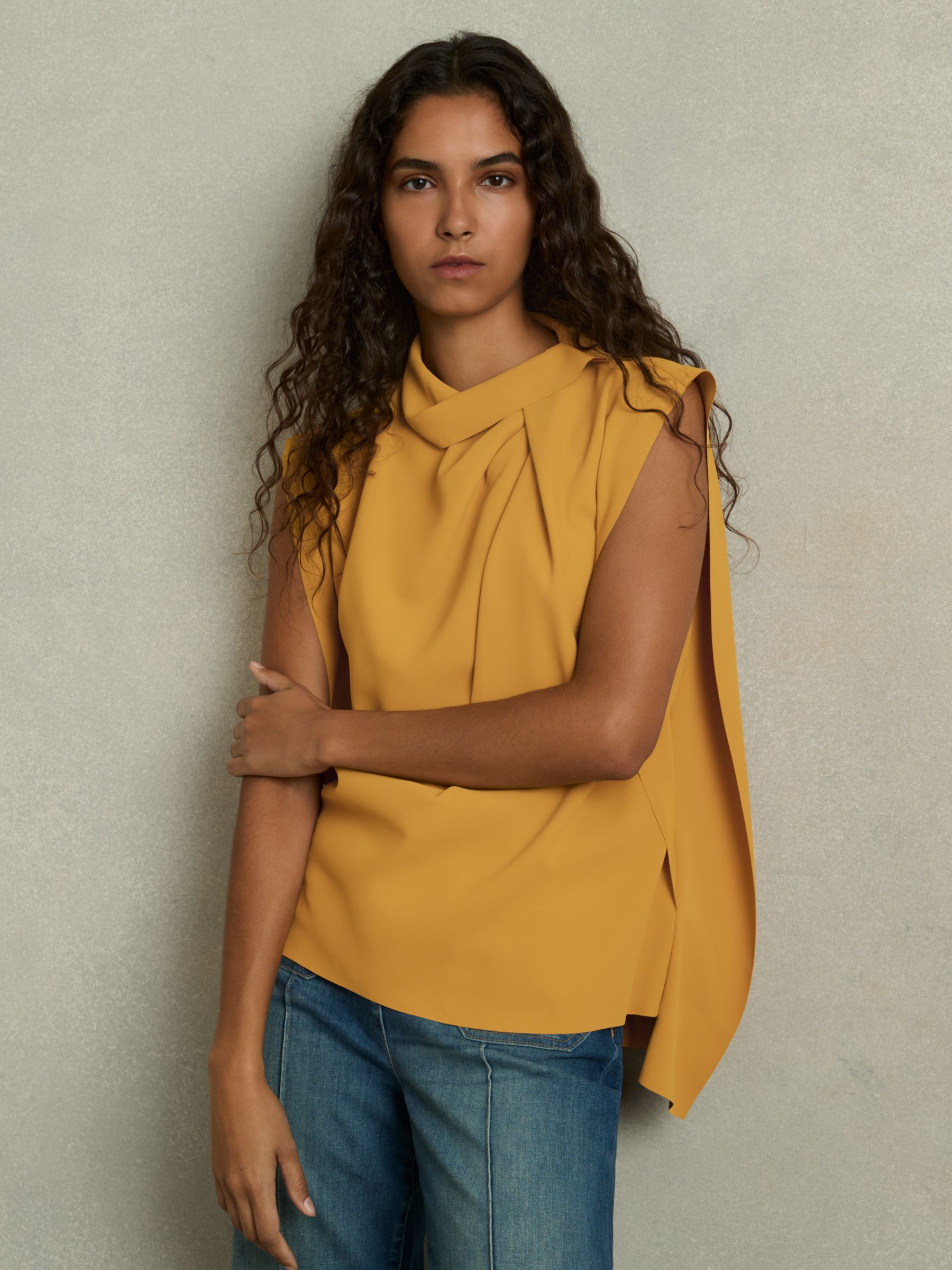 Drape-Neck Shell Top in Yellow