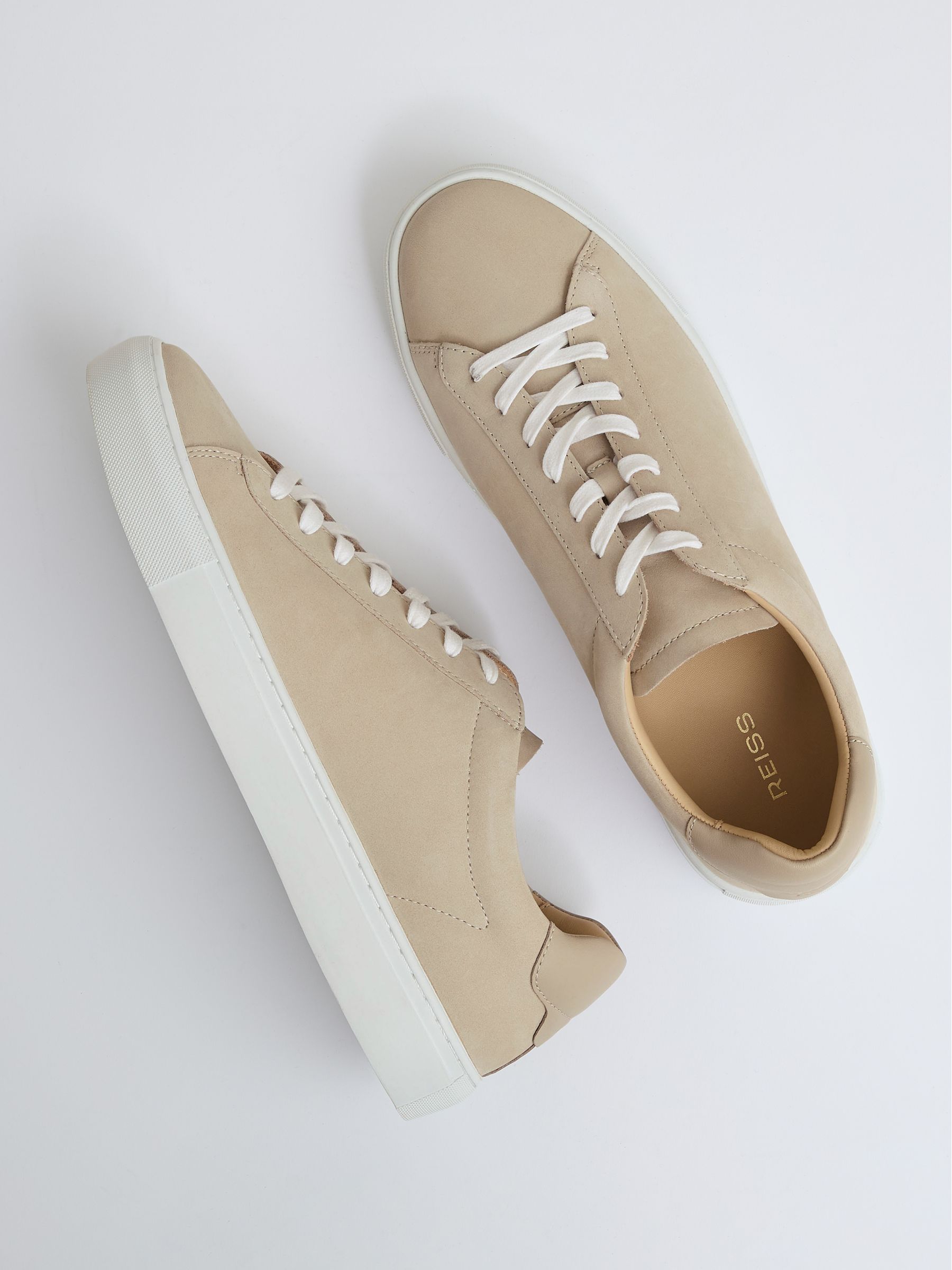 Nubuck Leather Low-Top Trainers in Ecru