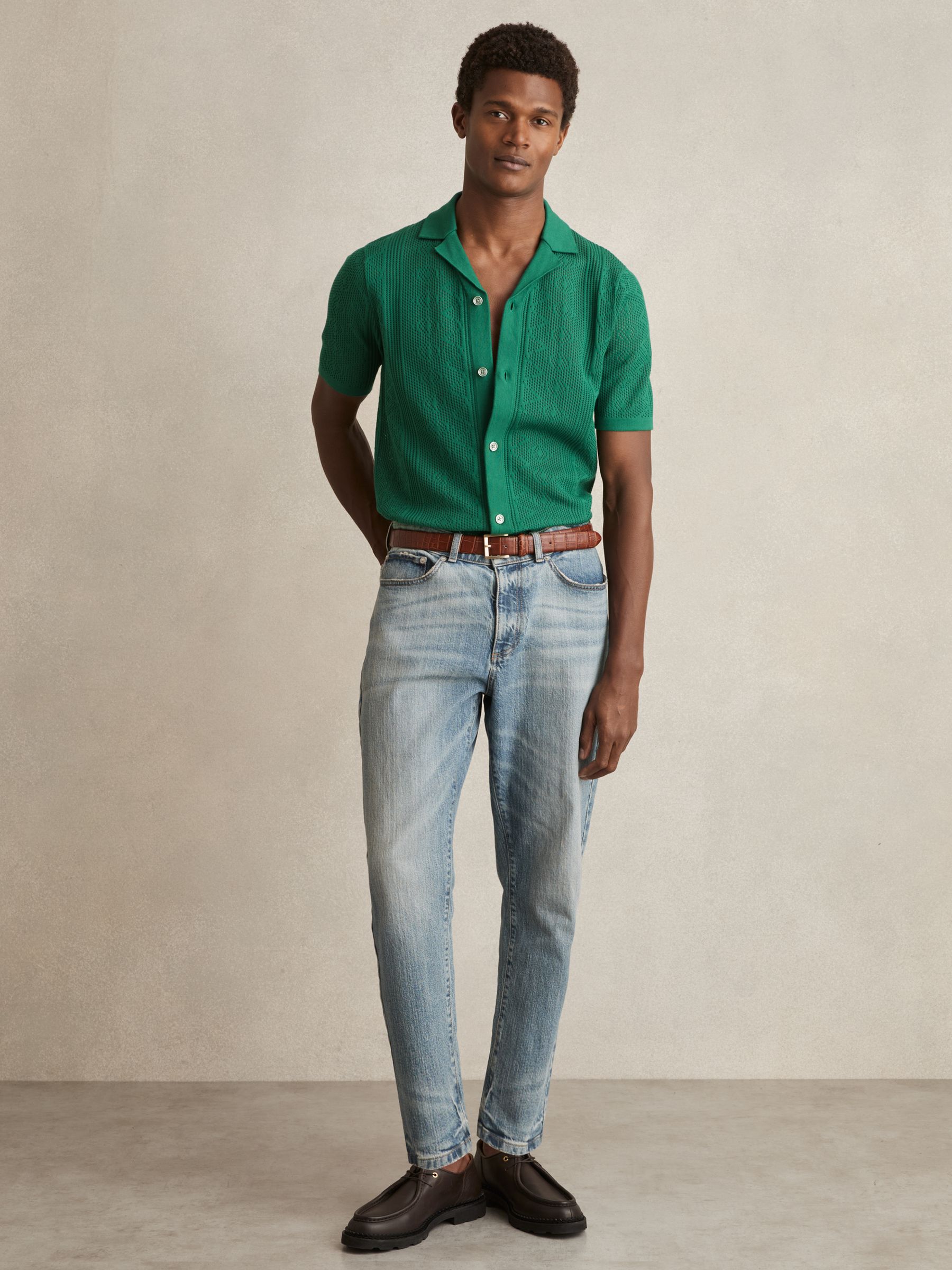 Textured-Knit Short-Sleeve Shirt in Bright Green