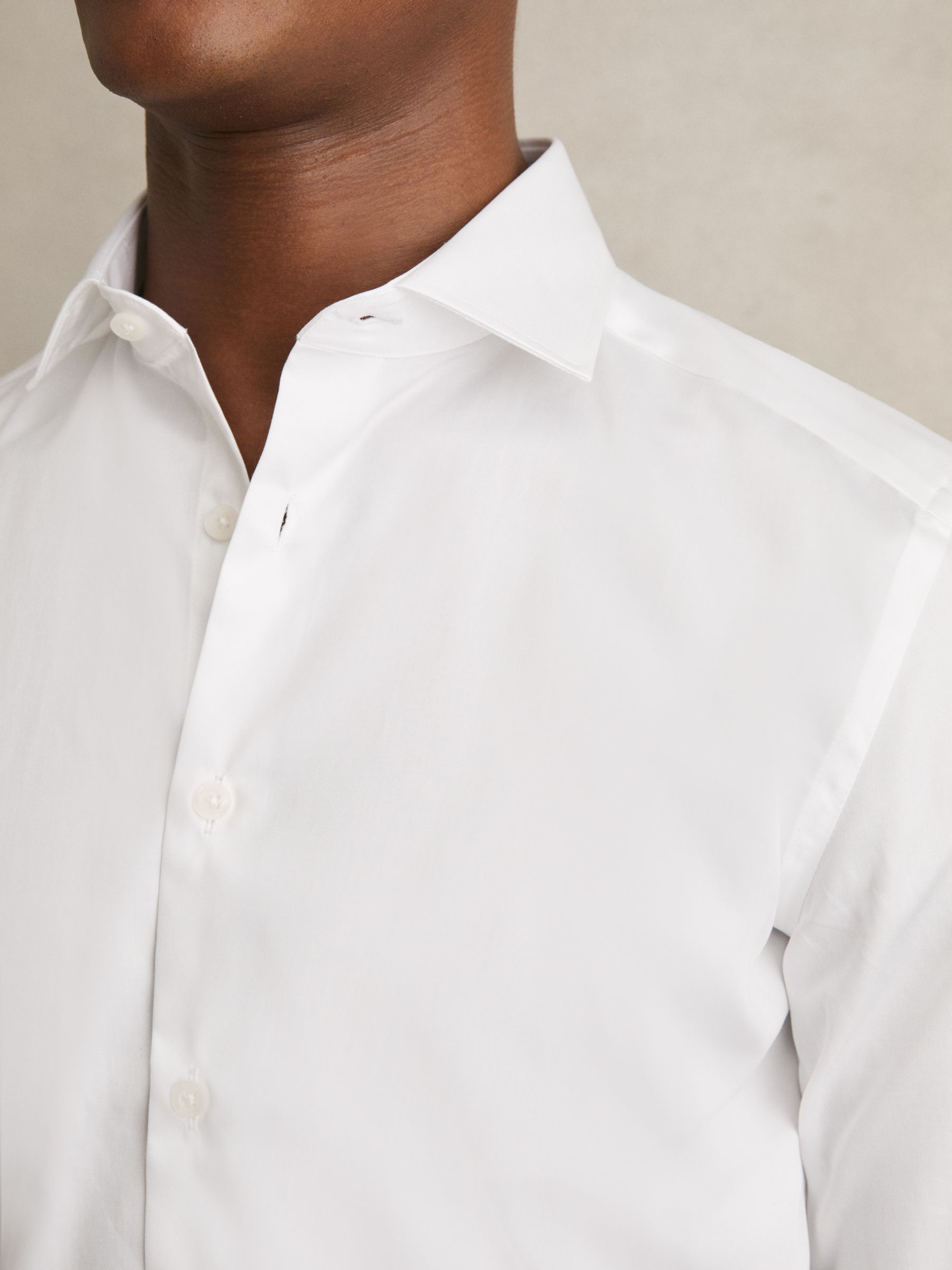 Slim Fit Cotton Sateen Shirt in White