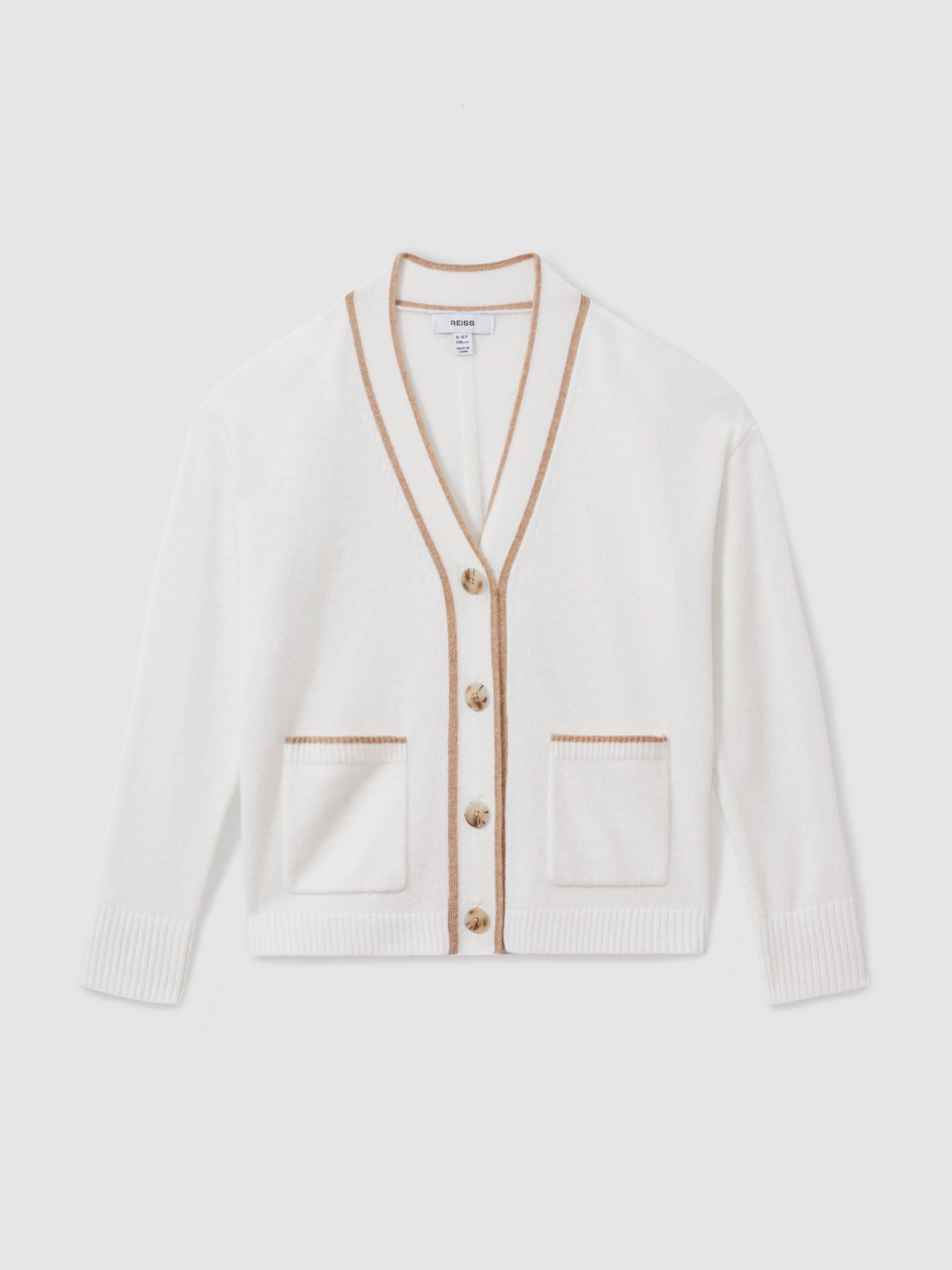 4-9 yrs Wool-Blend Stripe-Detail Cardigan With Cashmere in Cream