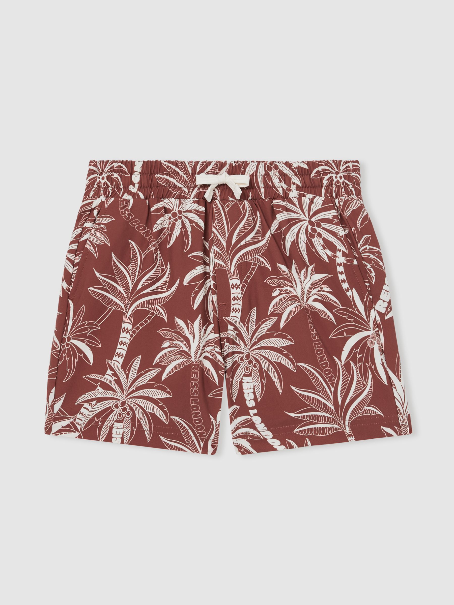 9-13 yrs Palm-Print Swim Shorts in Rust/Off White