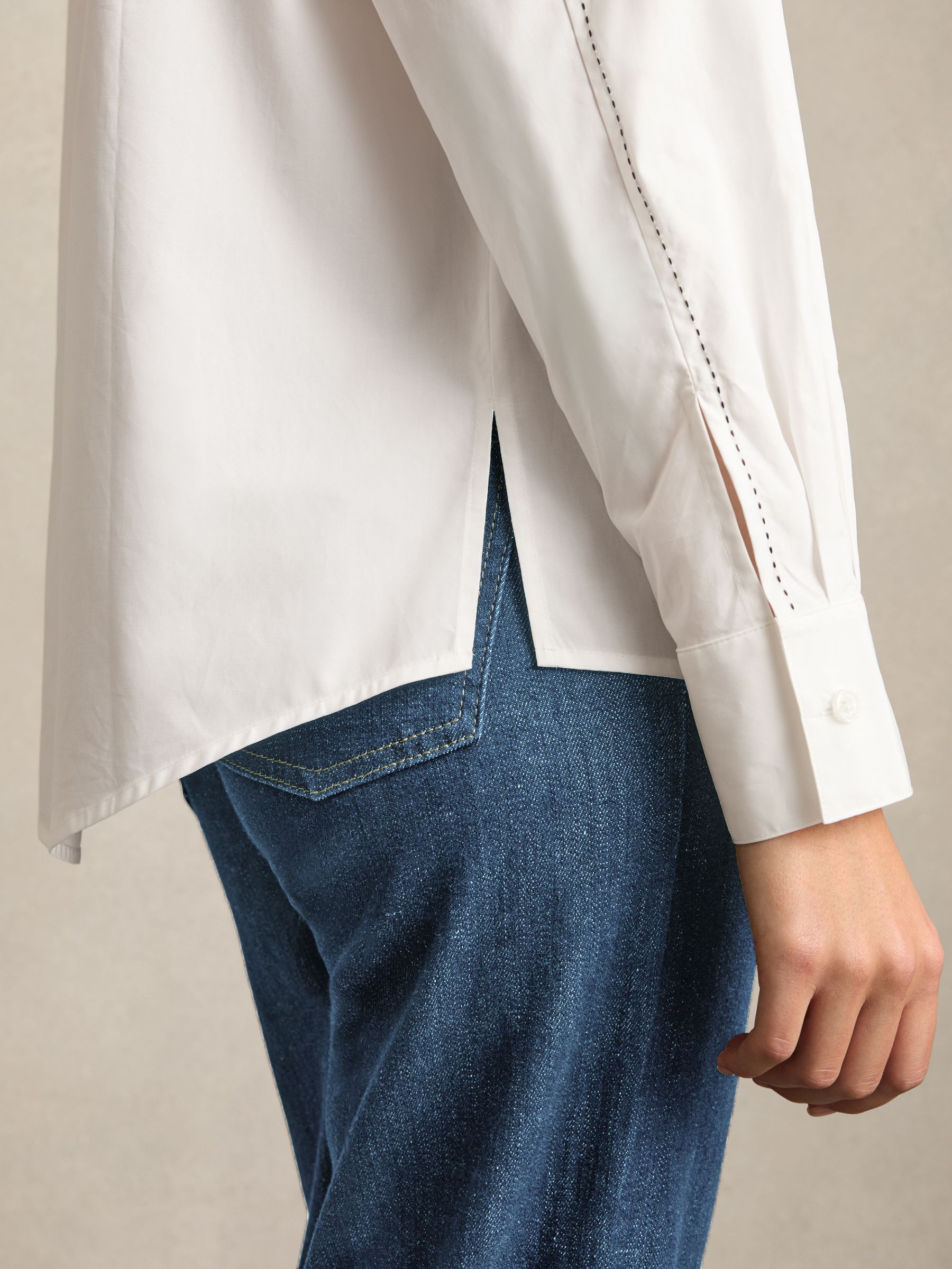 Cotton Topstitched Button-Through Shirt in White