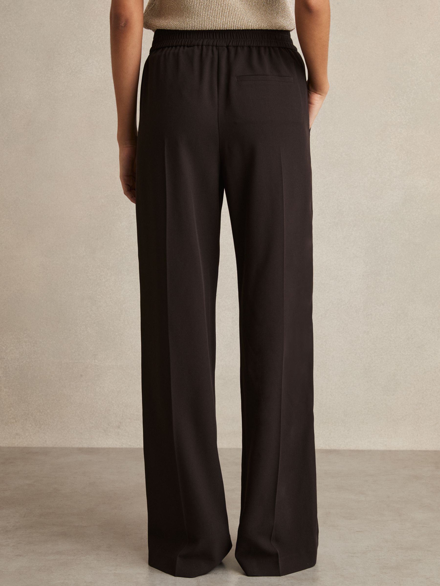 Petite Elasticated Side Stripe Wide Leg Trousers in Chocolate Brown