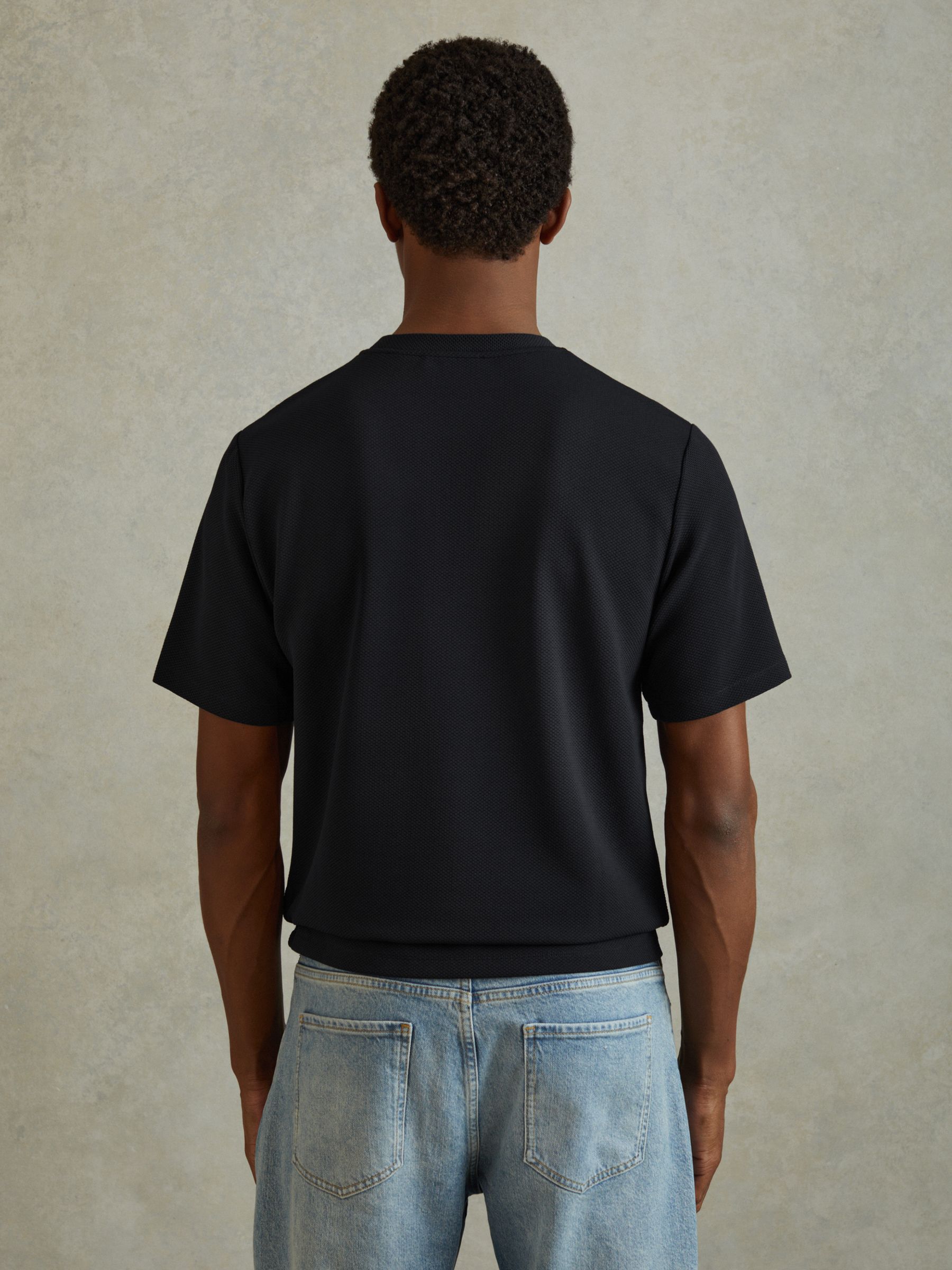 Textured Crew-Neck T-Shirt in Navy