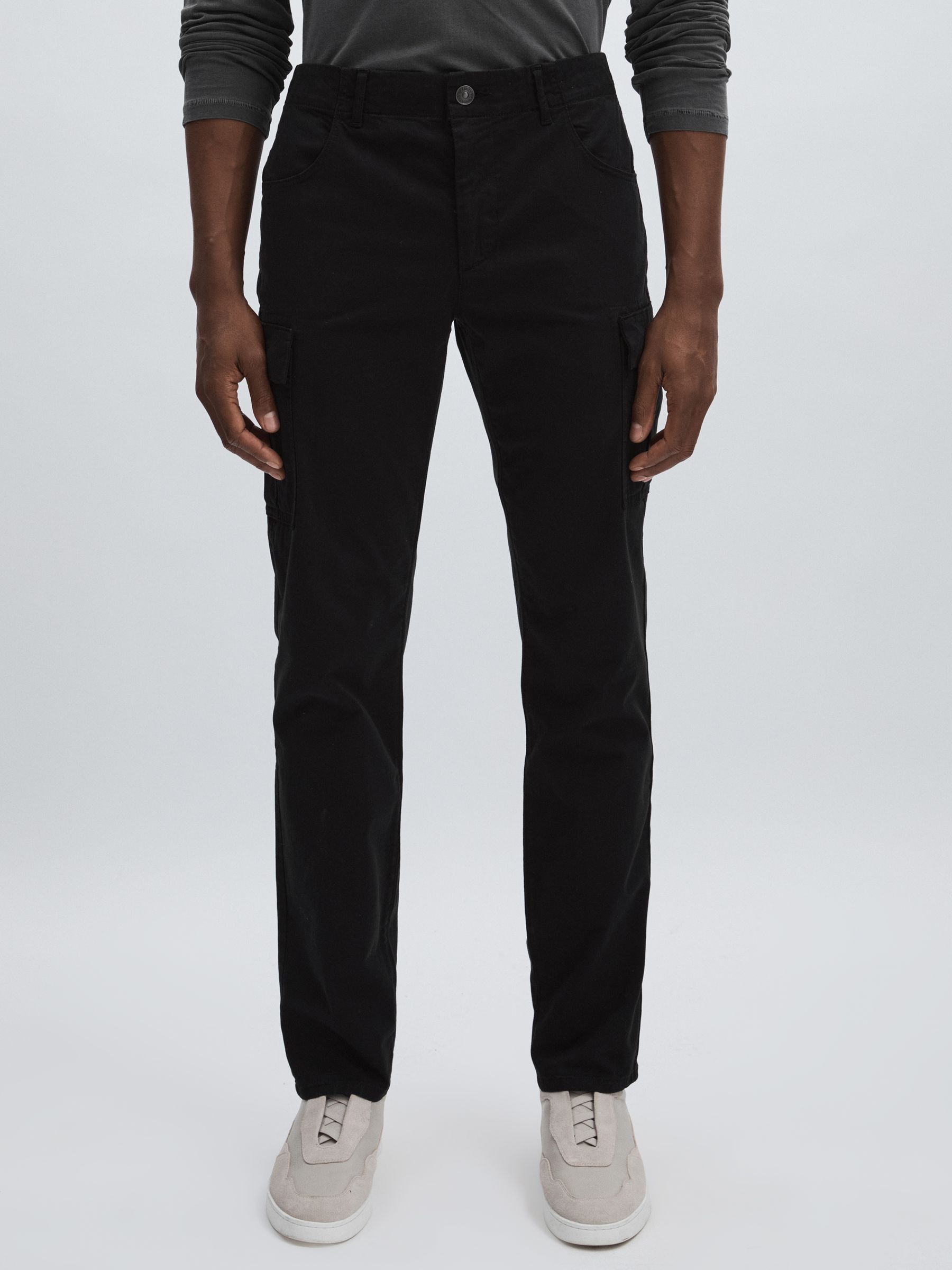 Paige Stretch-Cotton Slim Cargo Trousers in Black