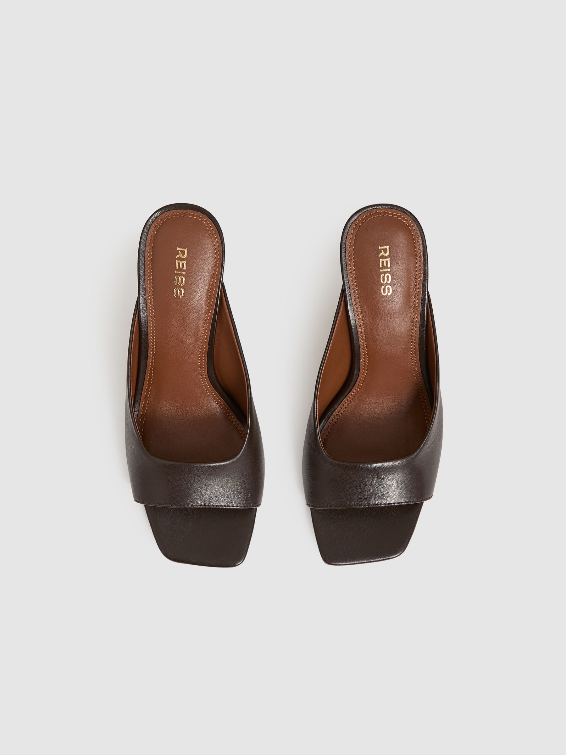 Leather Heeled Mules in Chocolate