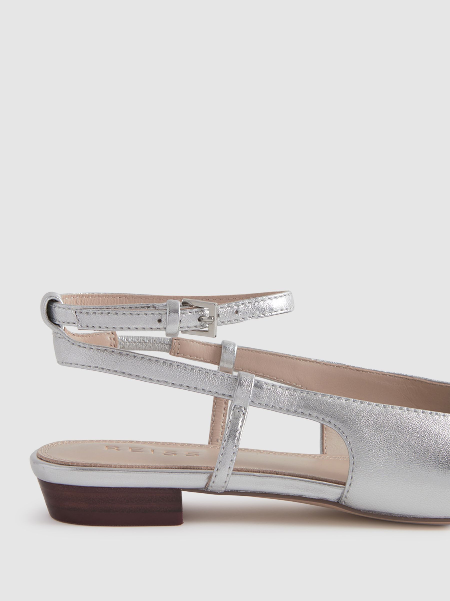 Leather Slingback Ballerina Flats in Silver