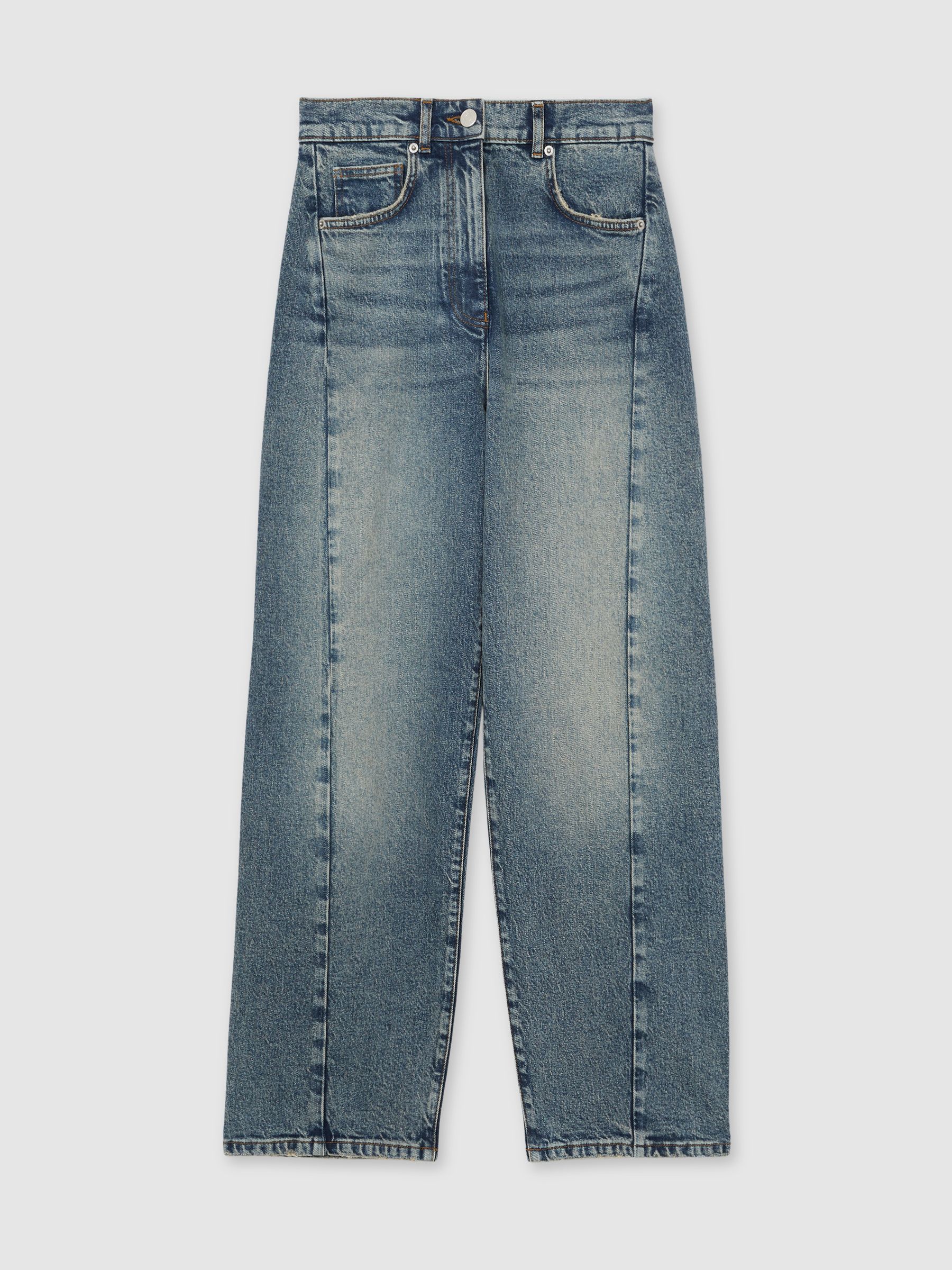 Petite Barrel-Leg Seam Jeans in Mid Blue
