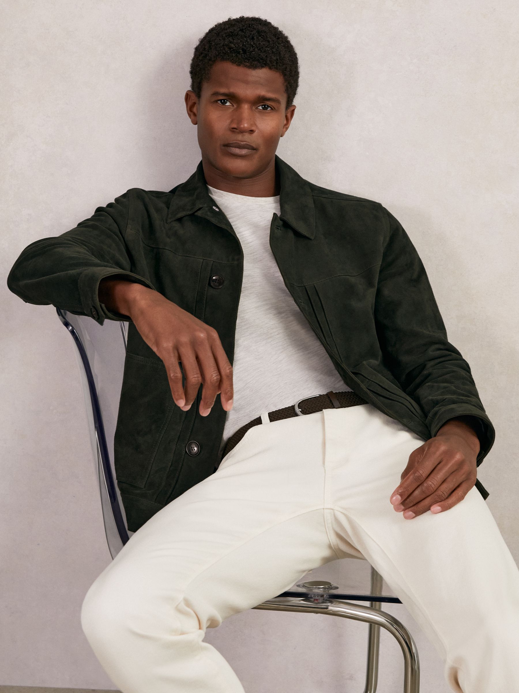 Suede Worker Jacket in Dark Green