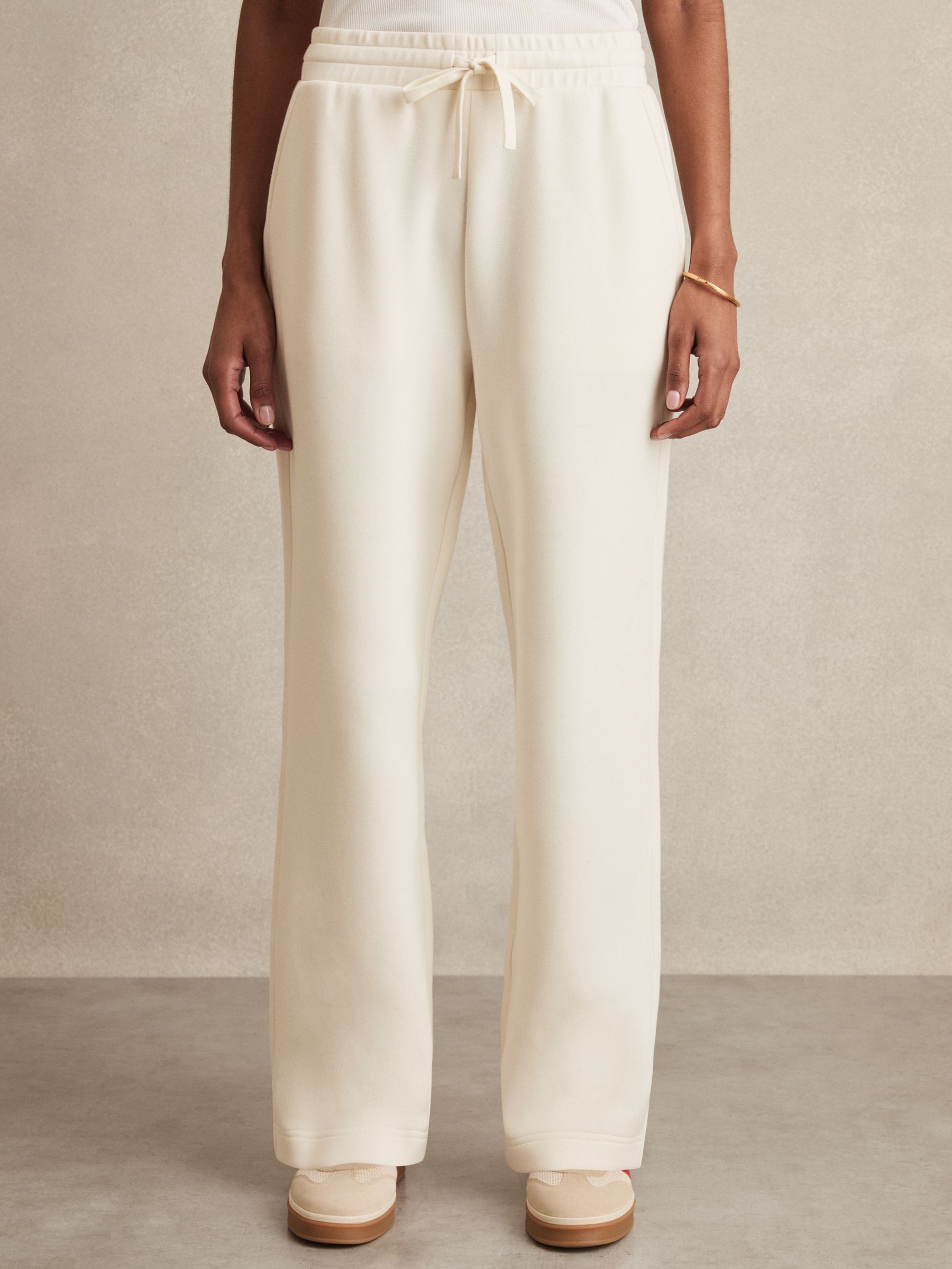 Cotton-Blend Interlock Wide-Leg Joggers in Ivory