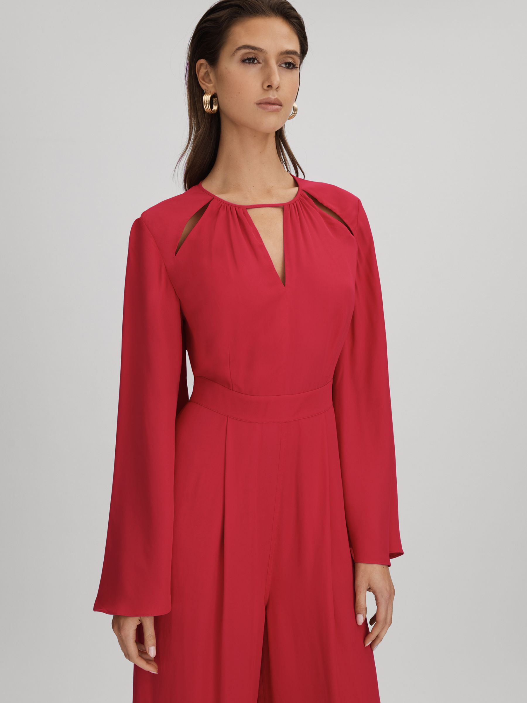 Cut-Out Flared Sleeve Jumpsuit in Coral