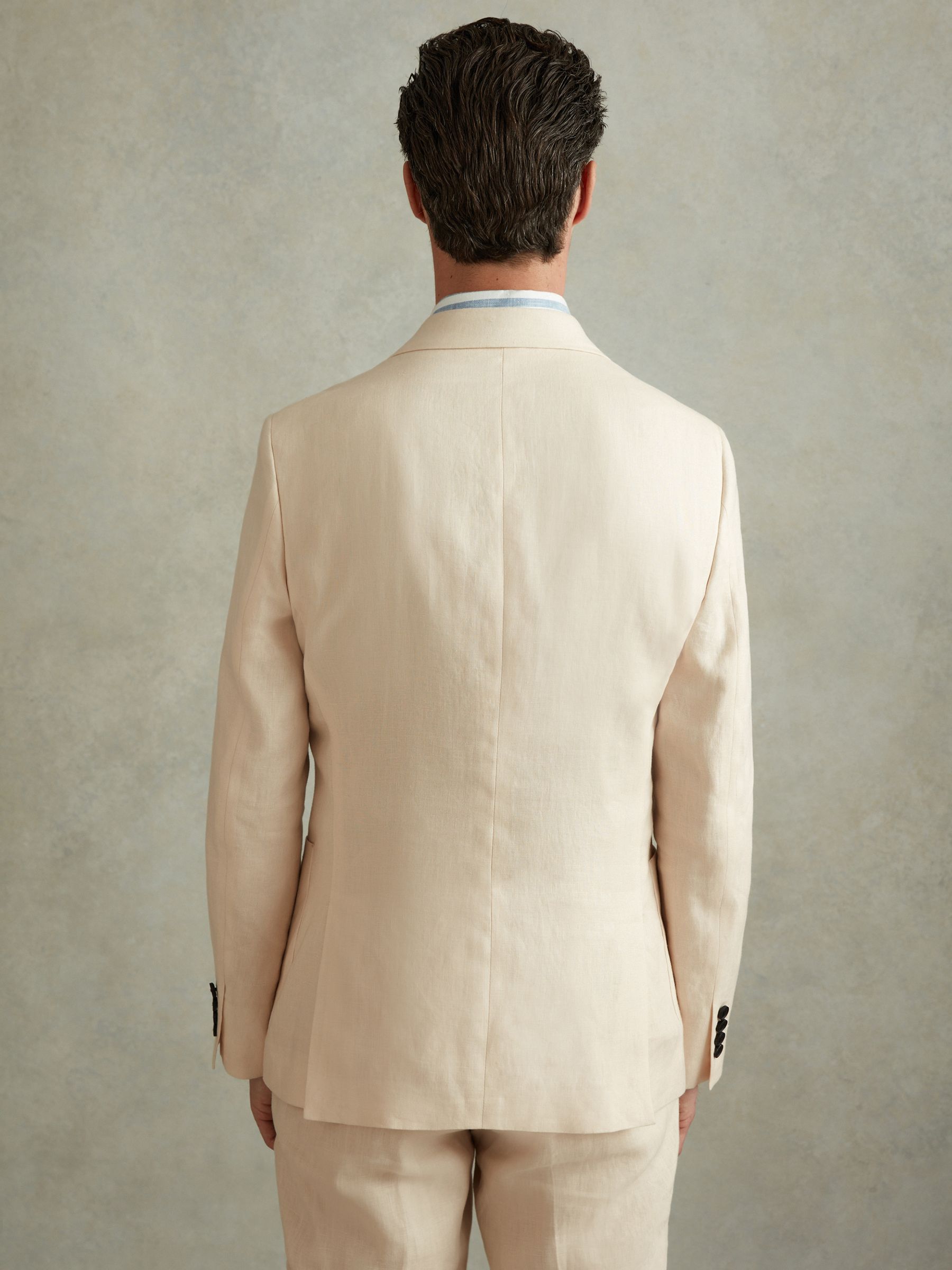 Double Breasted 100% Linen Slim Fit Blazer in Stone