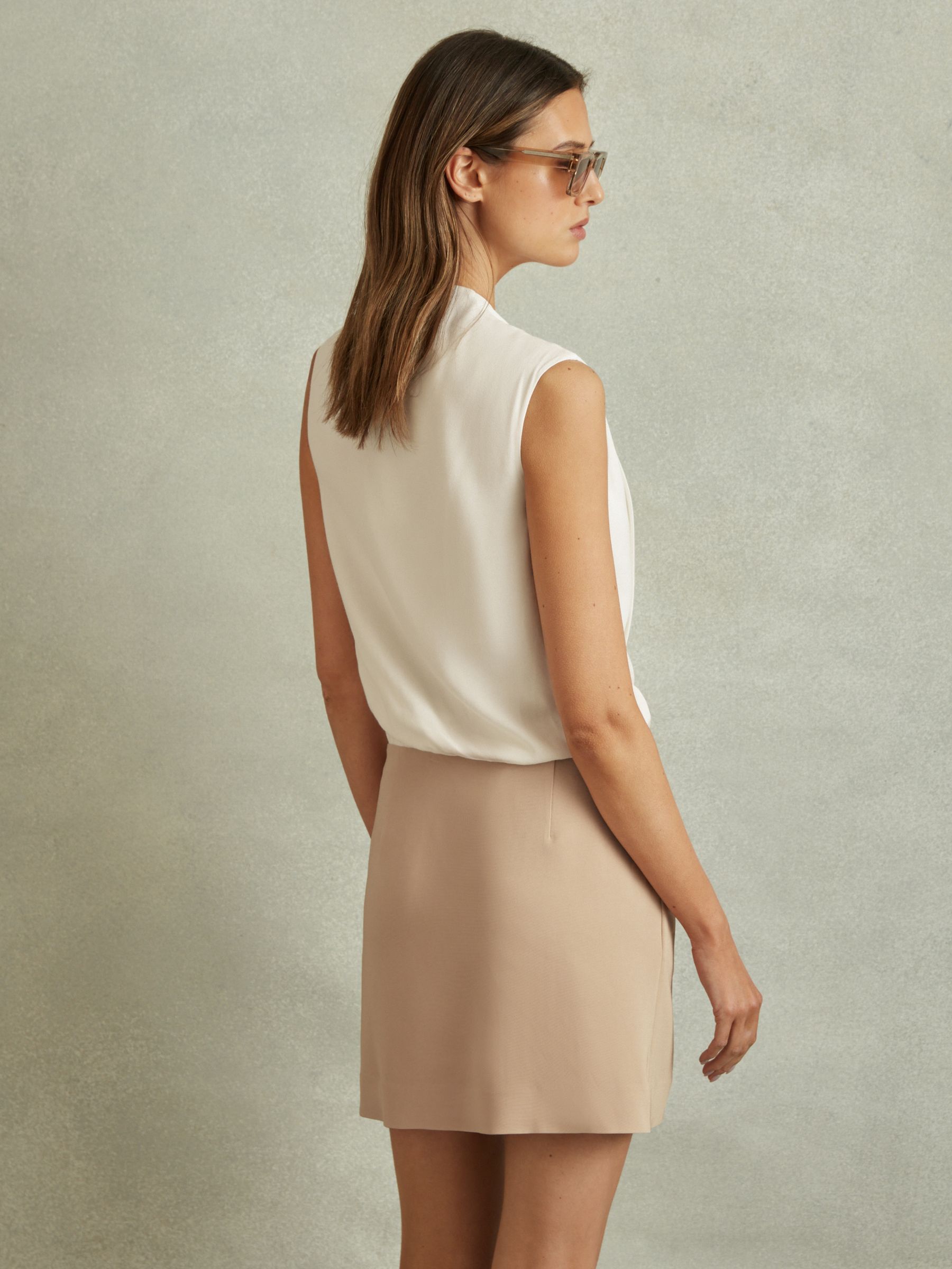 Wrap-Front Shift Dress in Nude/Ivory