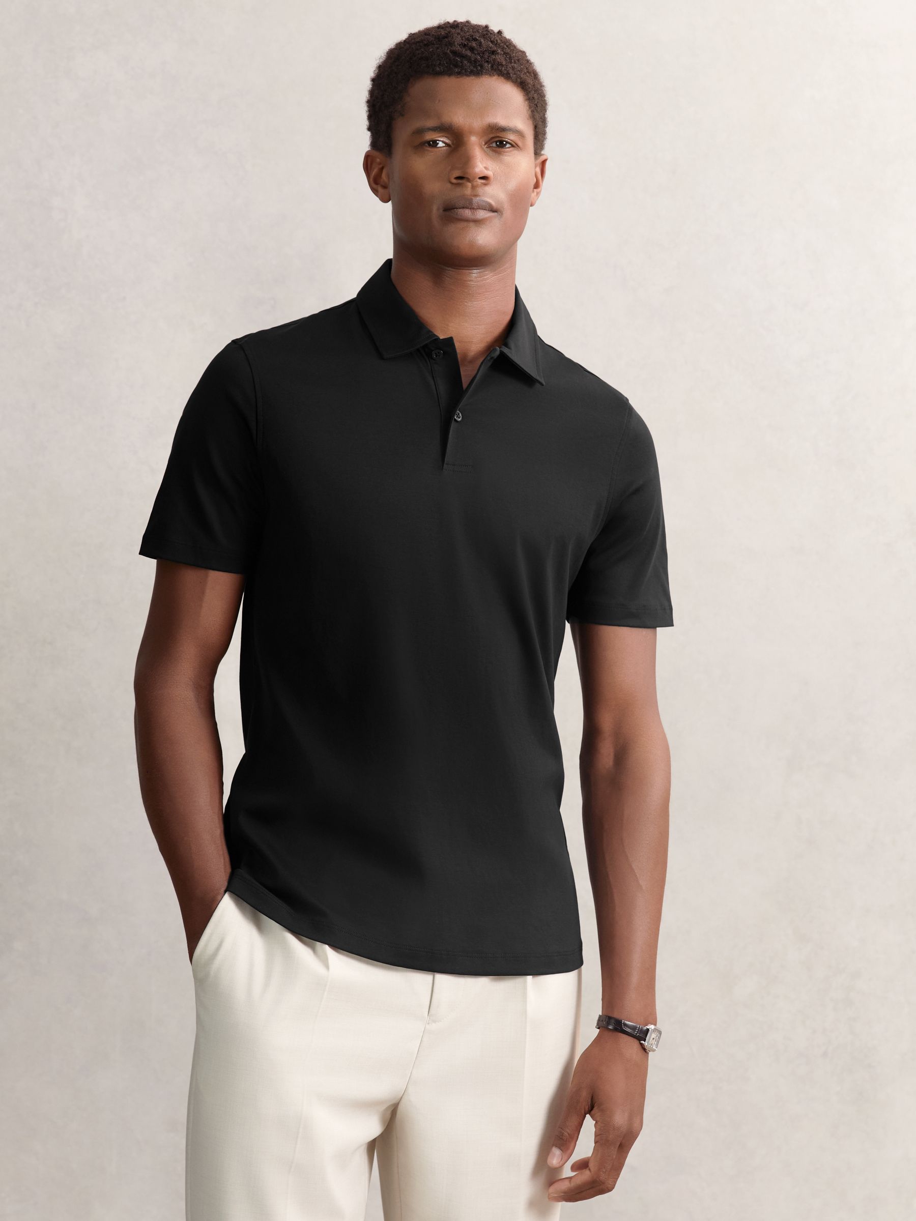 Air-Water Cotton Polo Shirt in Black