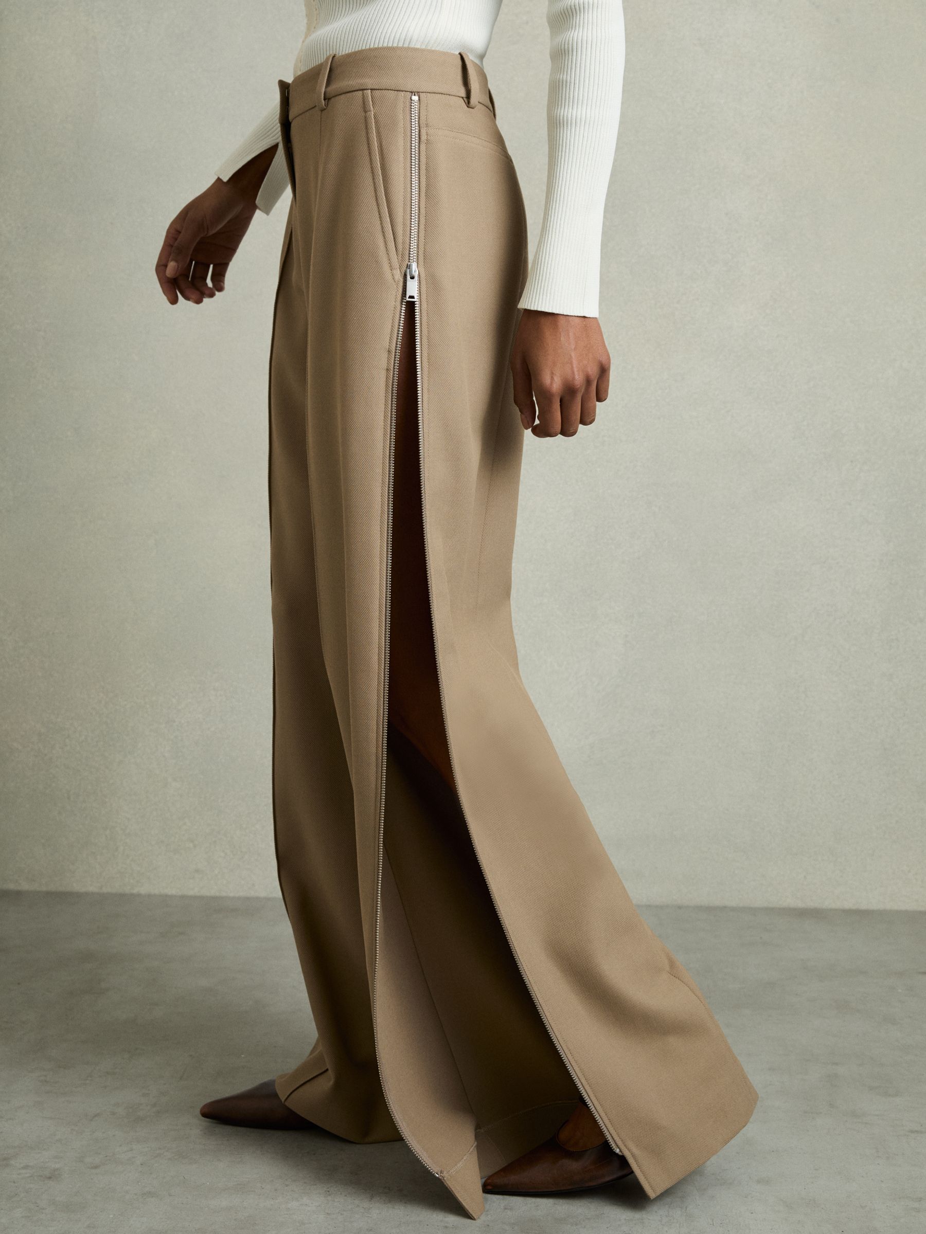 Petite Wide-Leg Side-Zip Trousers in Sage Green