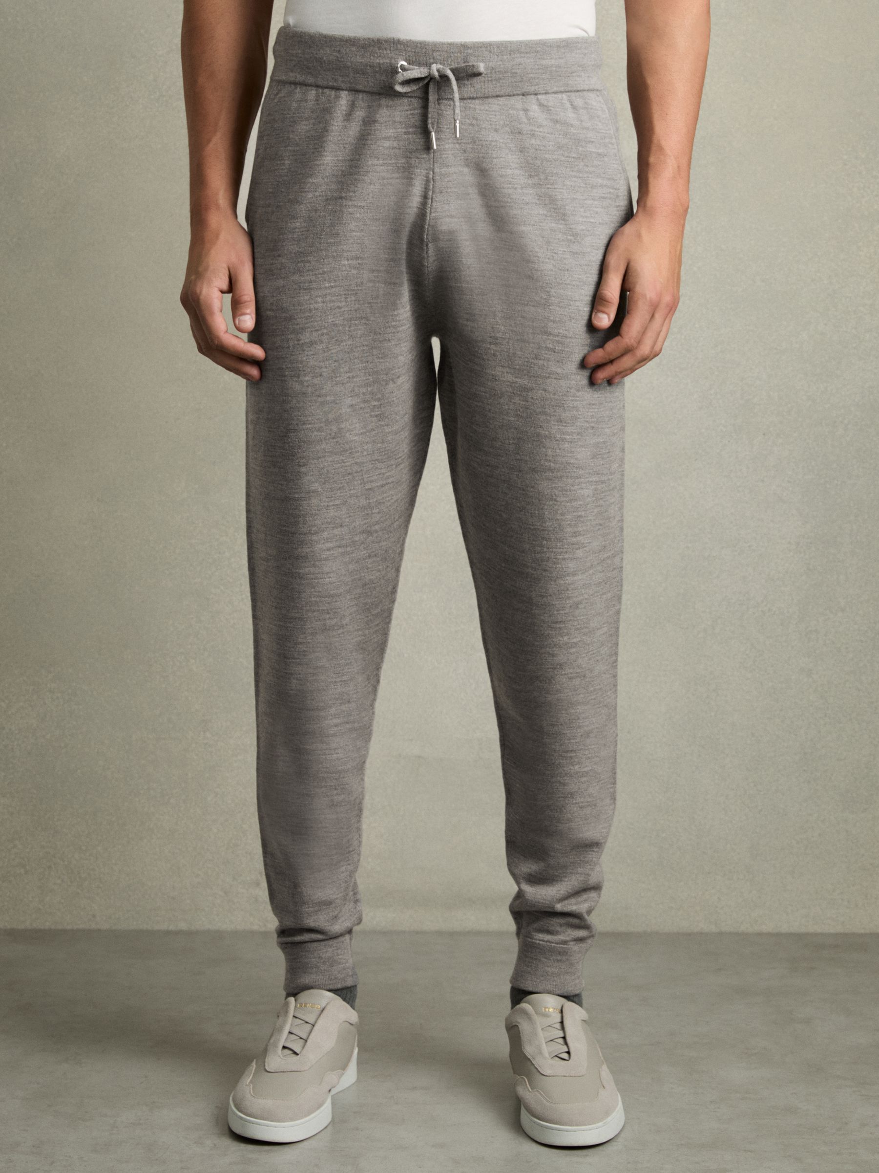 Merino-Blend Stretch Joggers in Warm Grey Melange