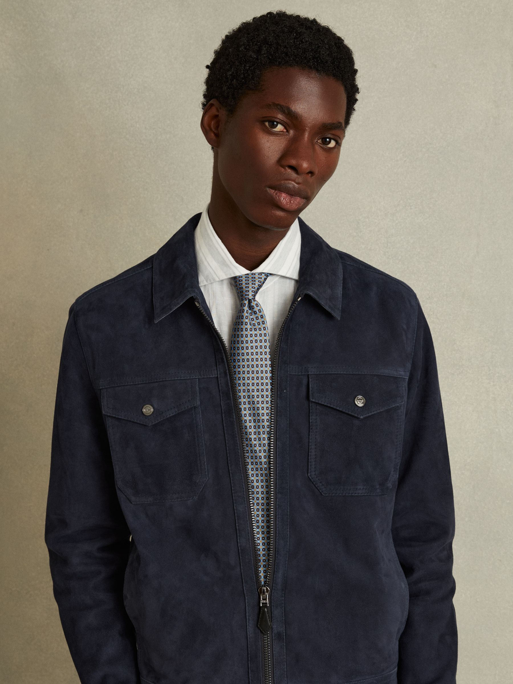 Silk Floral Print Tie in Soft Blue