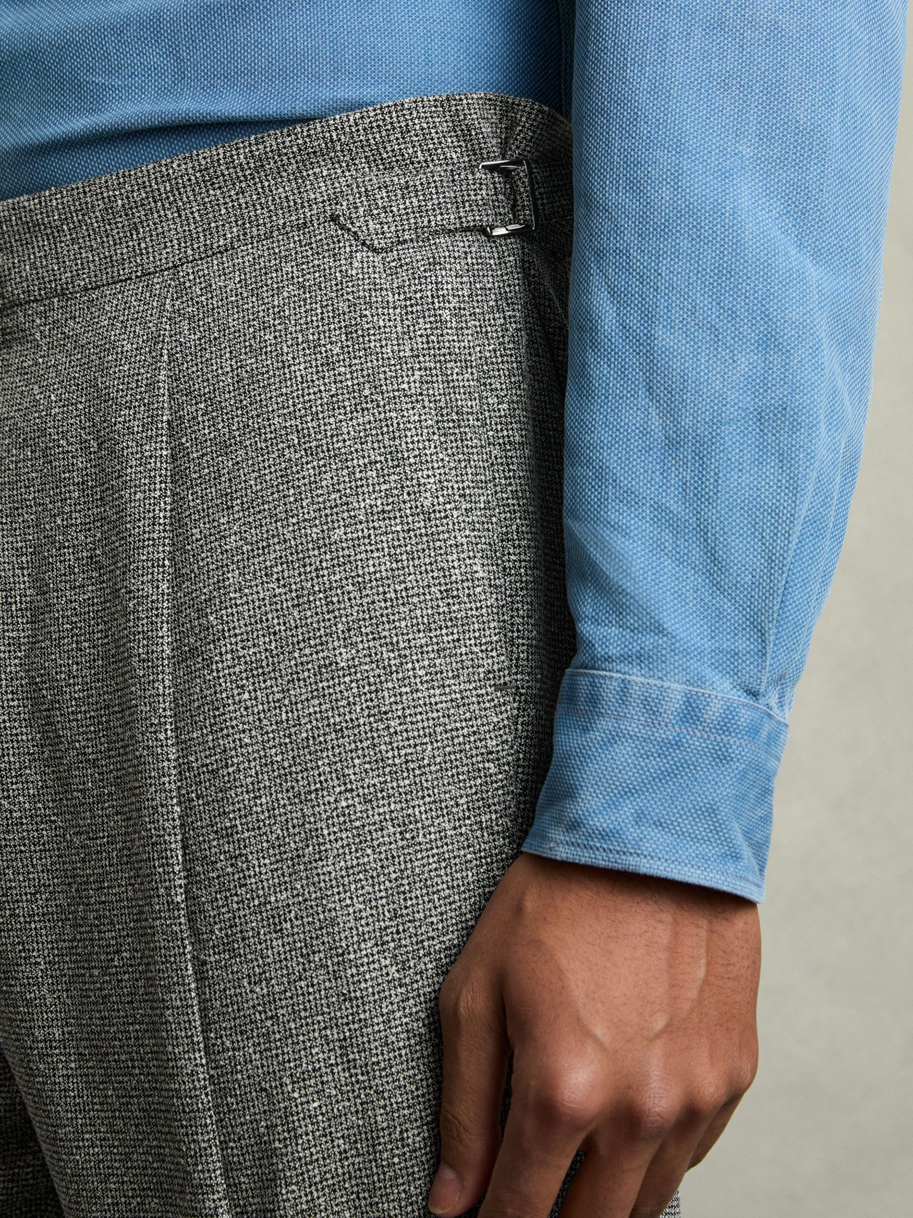 Puppytooth-Check Tailored Trousers in Soft Grey