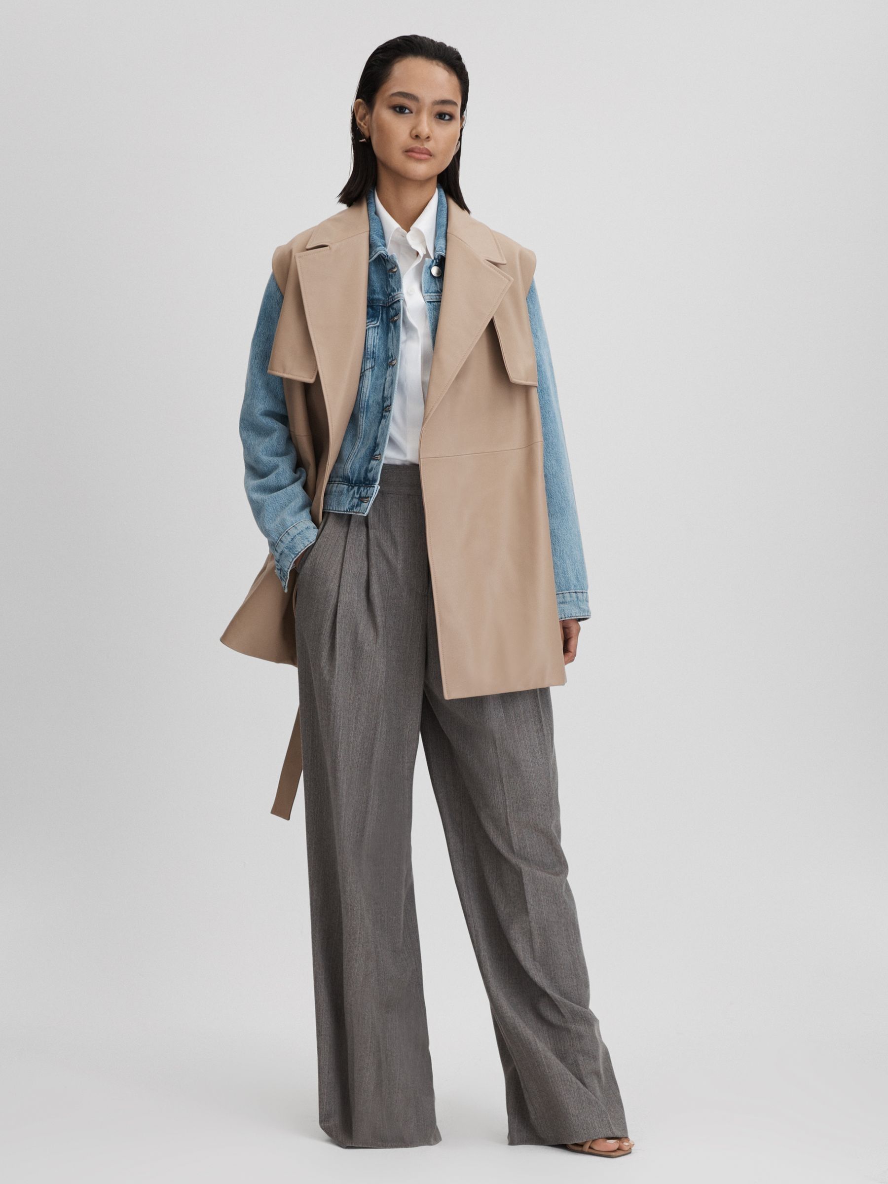 Leather Double Breasted Gilet in Neutral