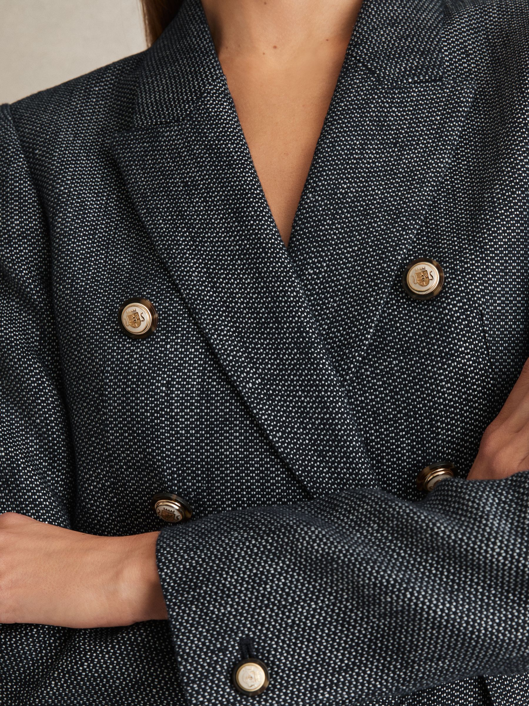 Linen-Cotton Double-Breasted Blazer in Navy