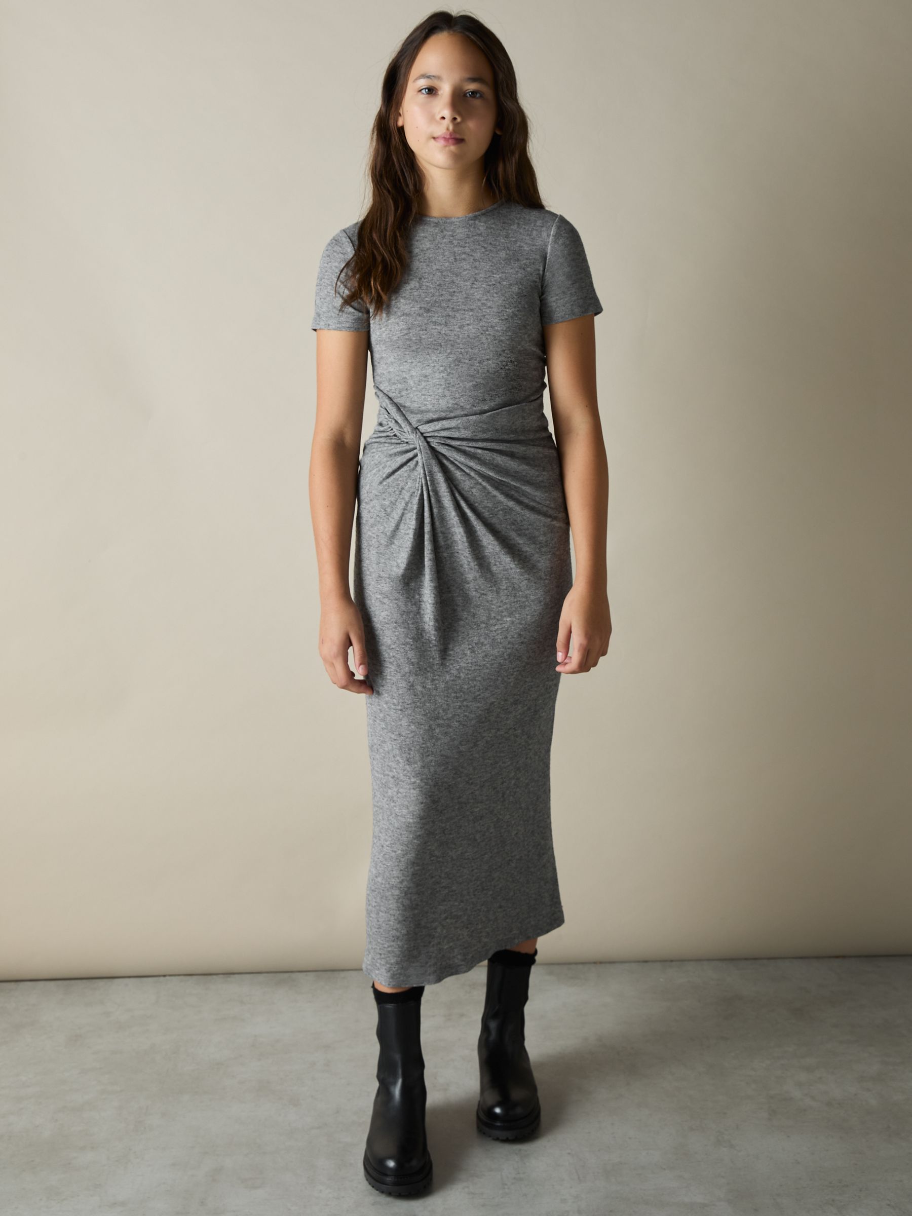 9-13 yrs Jersey Knotted Midi Dress in Grey