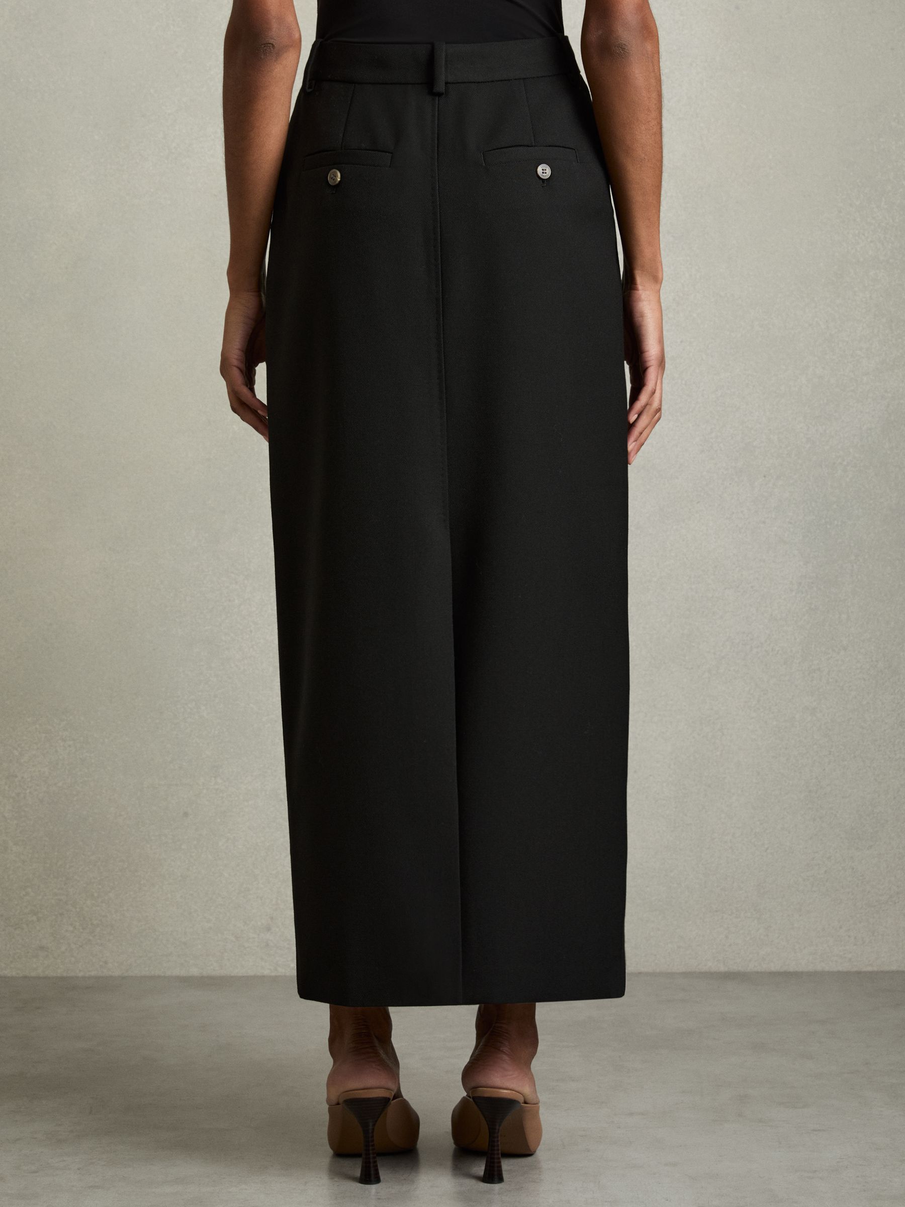Wool-Blend Tailored Pencil Skirt in Black