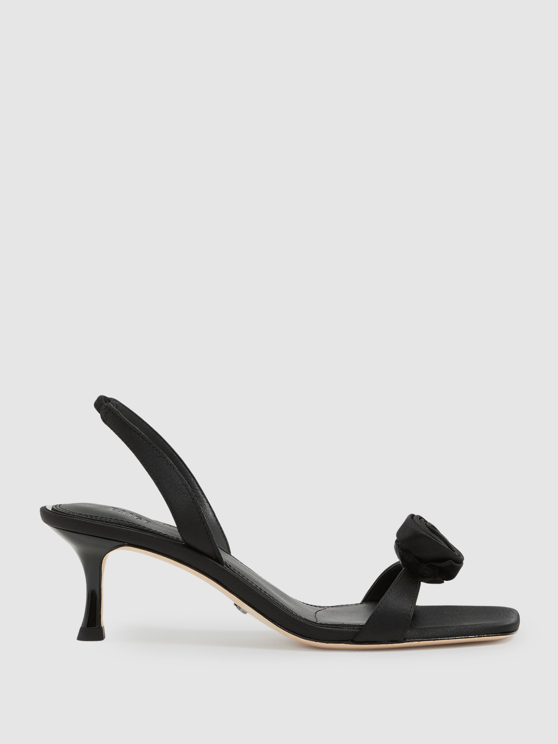 Paige Satin Rosette Sandals in Black