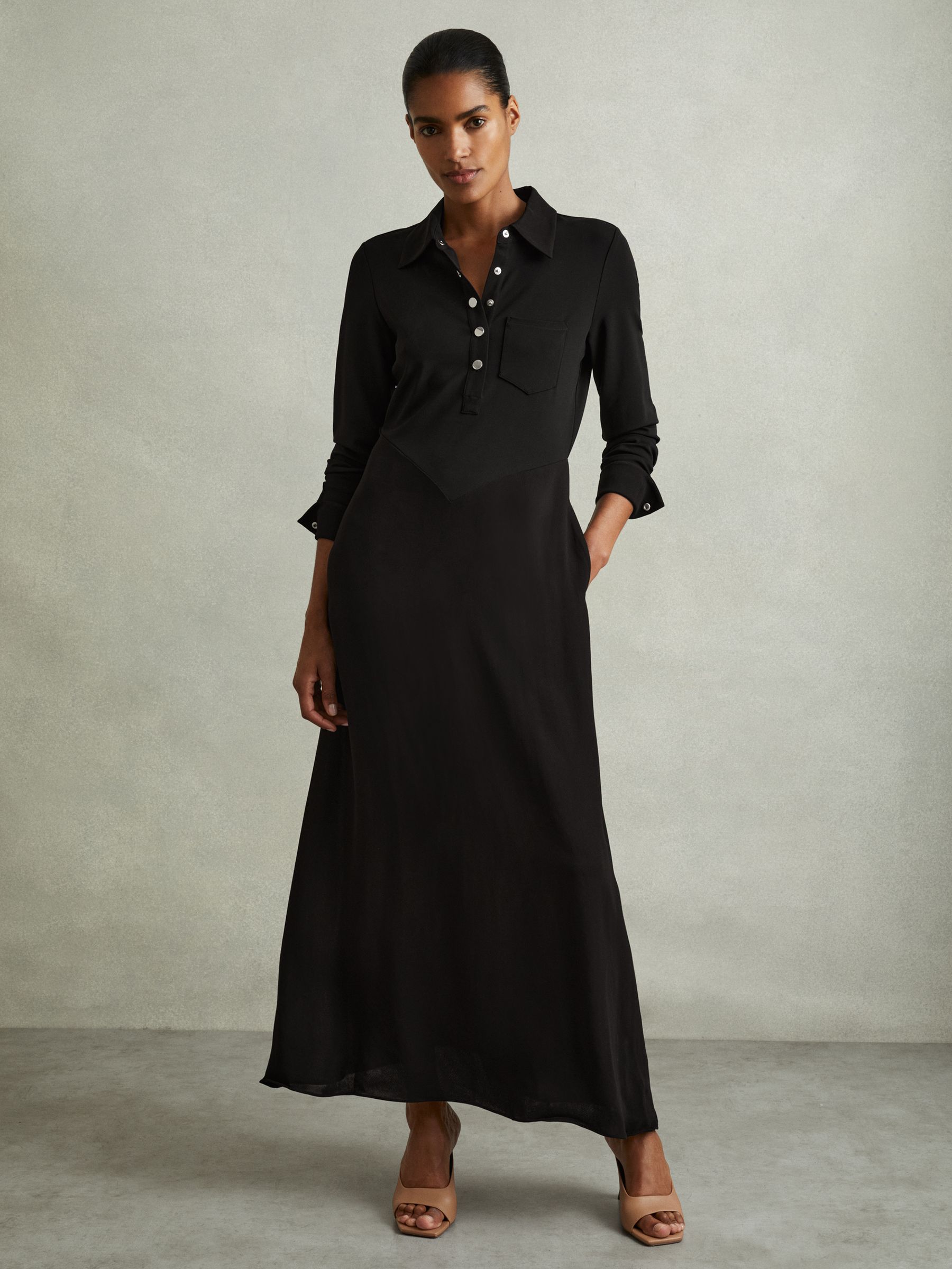 Rosina Black Jersey Polo Maxi Dress