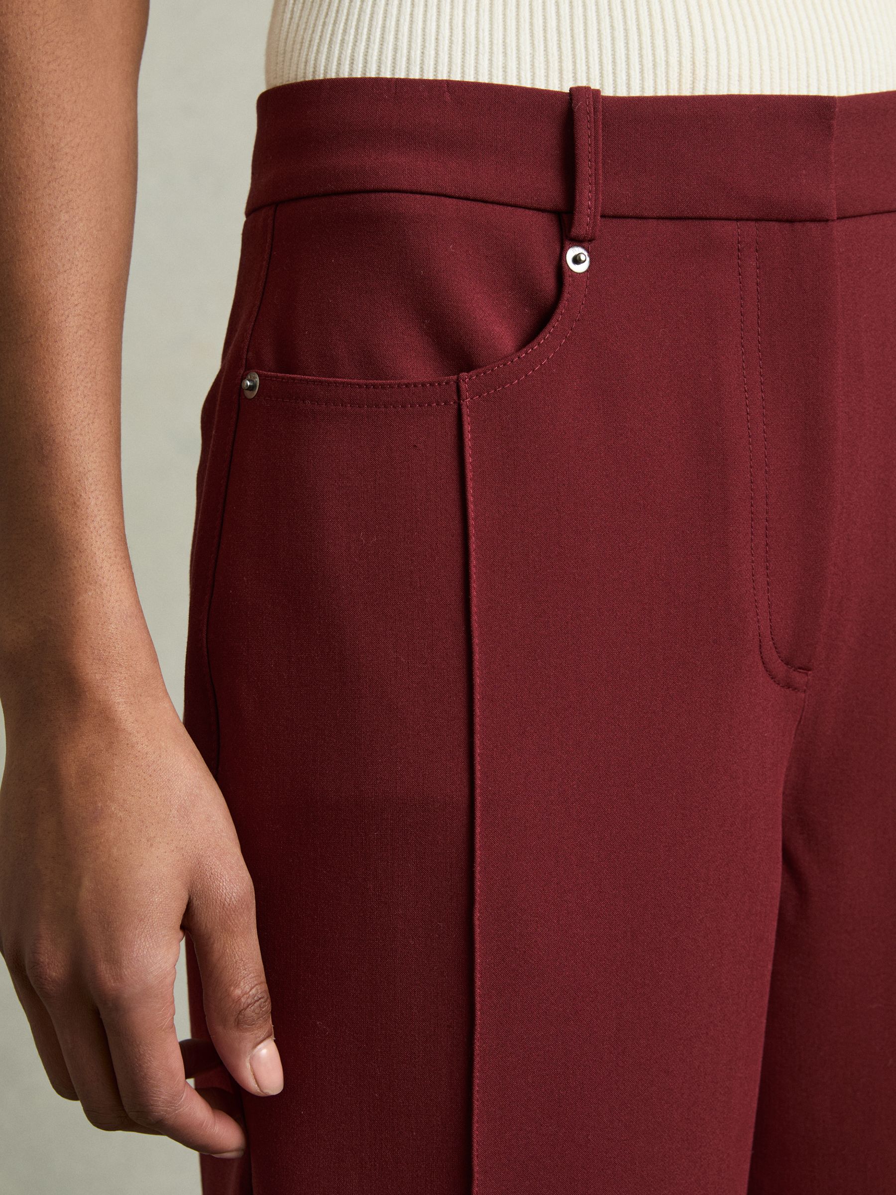 Petite Palazzo Tailored Trousers in Dark Red