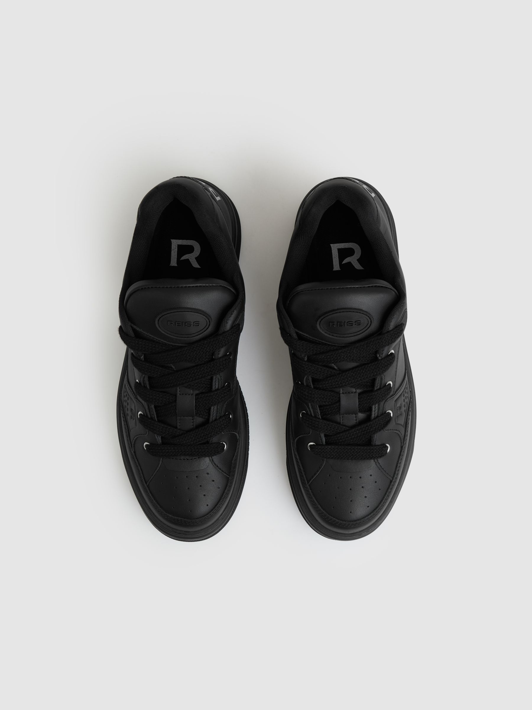 Panelled Leather Trainers in All Black