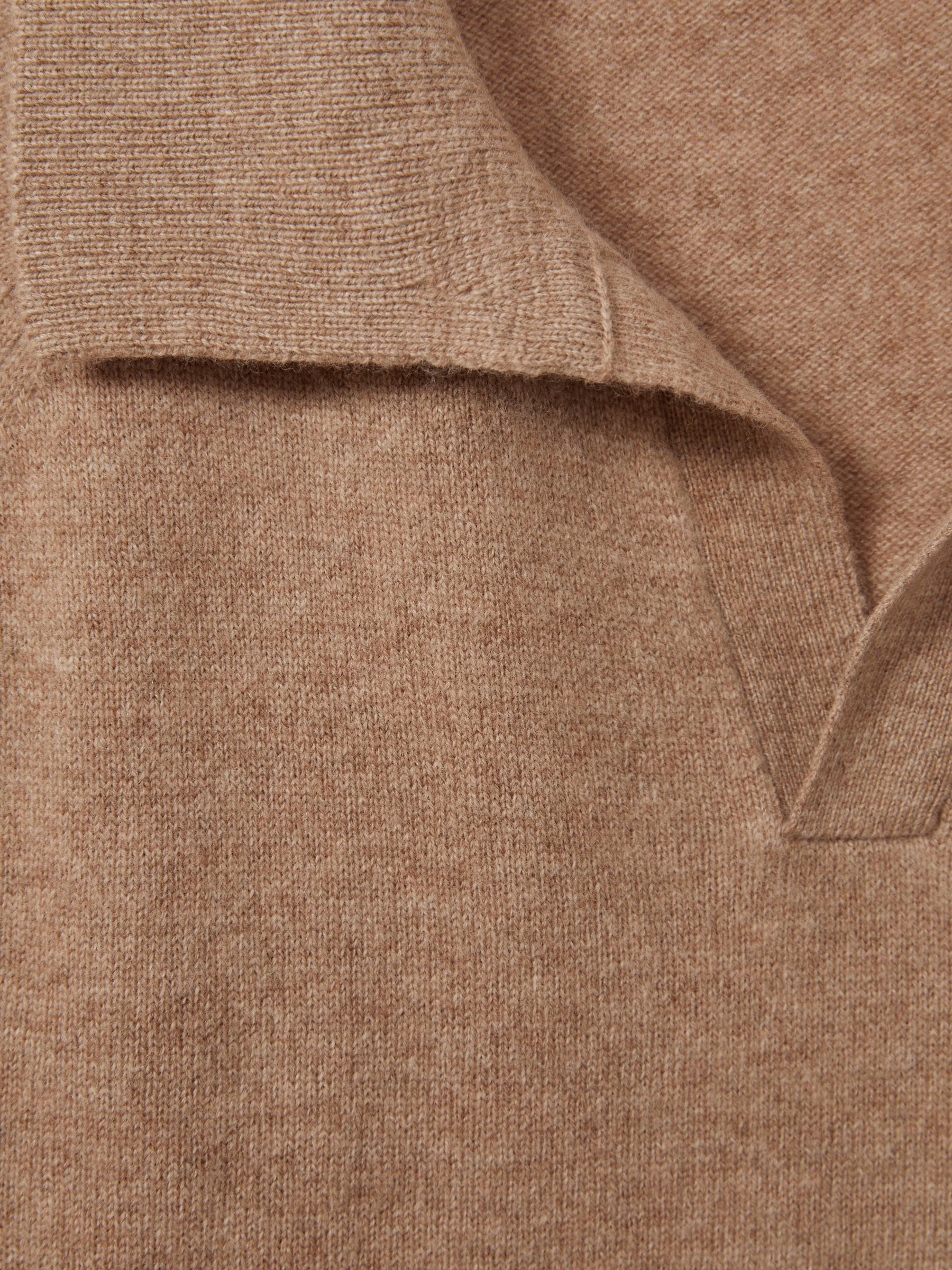 Wool-Cashmere Open-Collar Polo Shirt in Soft Camel